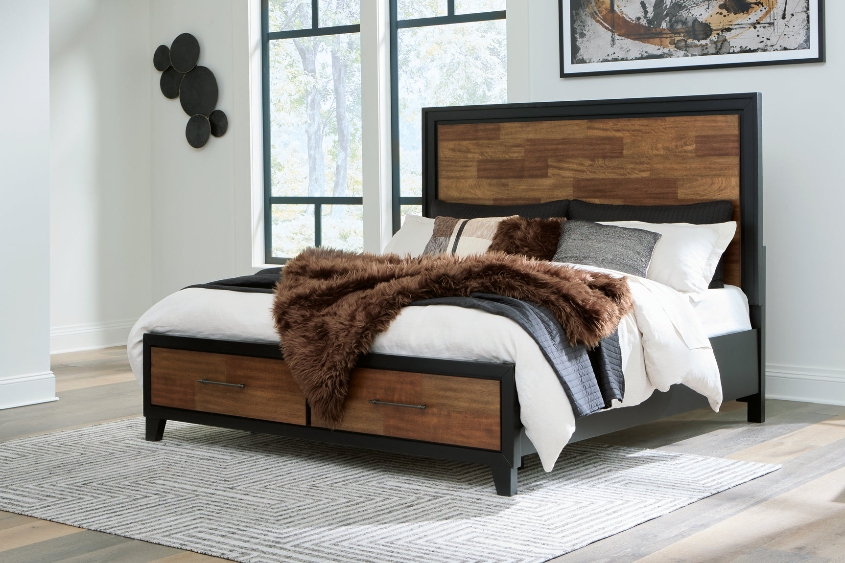 Sam's Furniture - Ashley Furniture - Kraeburn Bedroom - King Panel Storage Bed / Brown/Black - B496B12