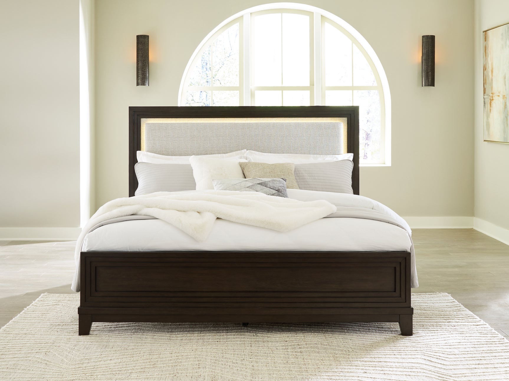 Sam's Furniture - Ashley Furniture - Neymorton Bedroom - King Upholstered Panel Bed / Dark Grayish Brown - B618B4