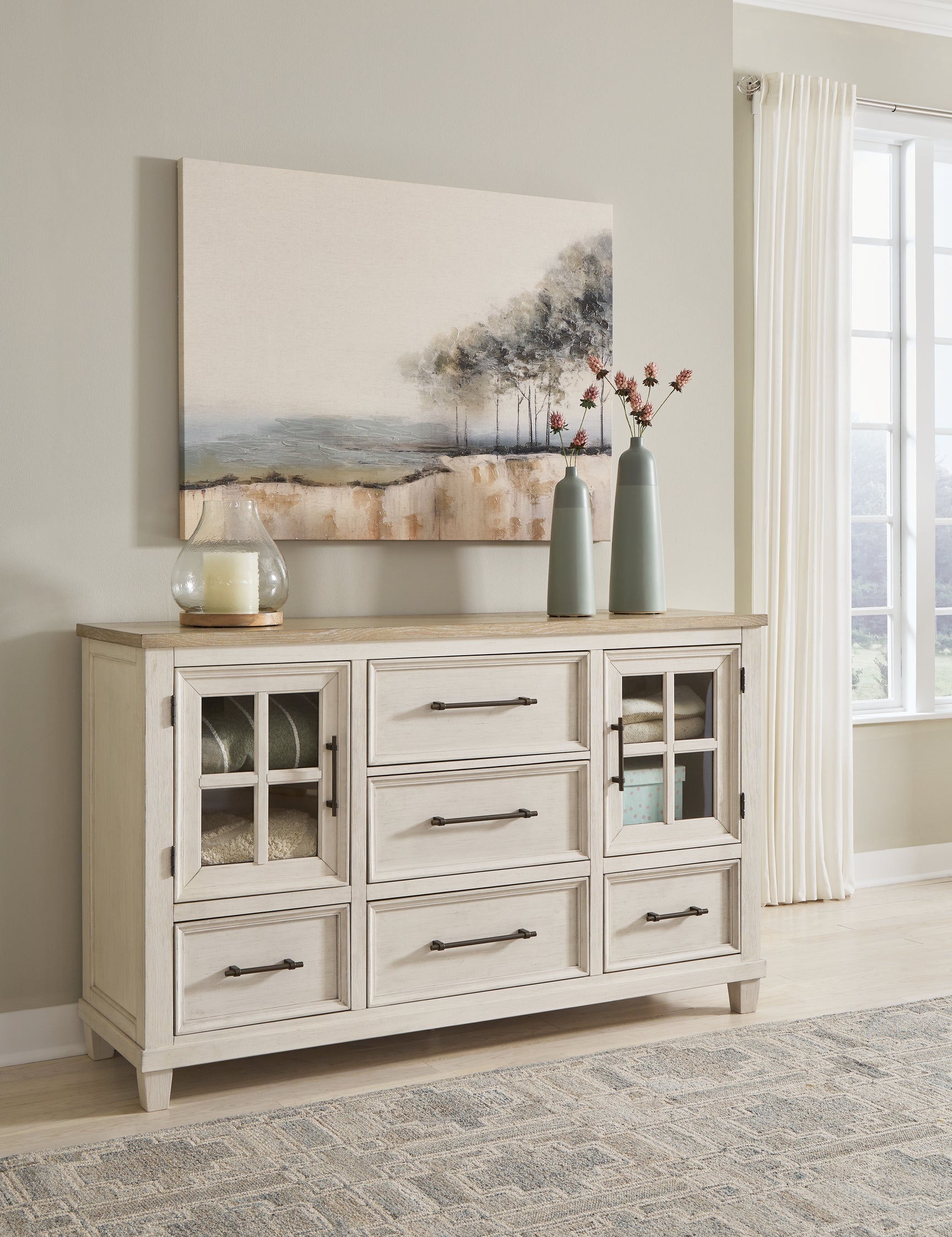 Sam's Furniture - Ashley Furniture - Shaybrock Bedroom - Dresser / Antique White/Brown - B683-31