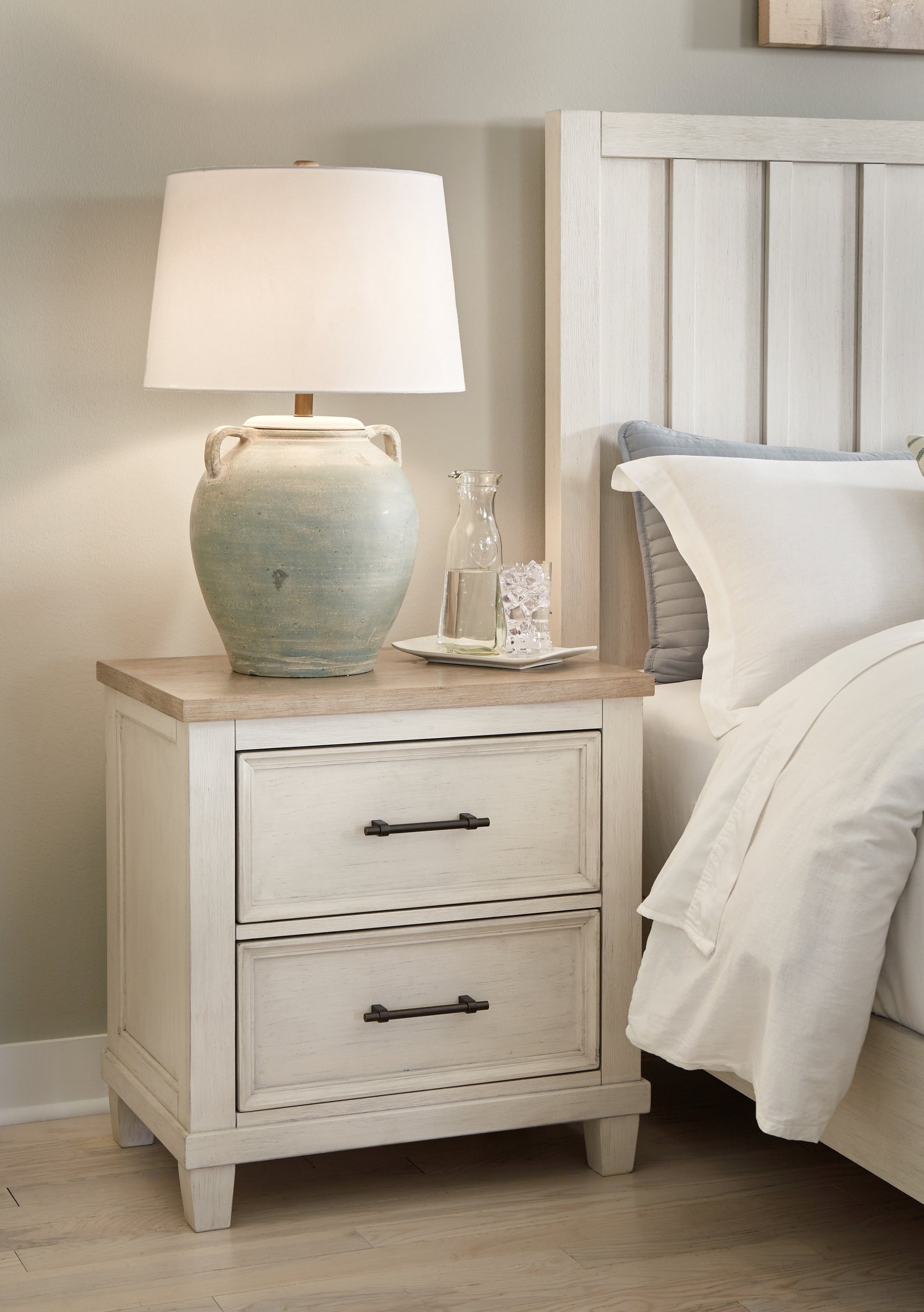 Sam's Furniture - Ashley Furniture - Shaybrock Bedroom - Two Drawer Night Stand / Antique White/Brown - B683-92