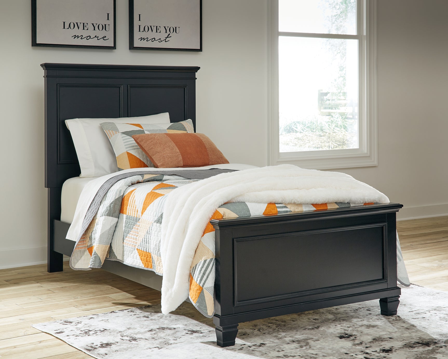 Sam's Furniture - Ashley Furniture - Lanolee Bedroom - Twin Panel Bed / Black - B687B2