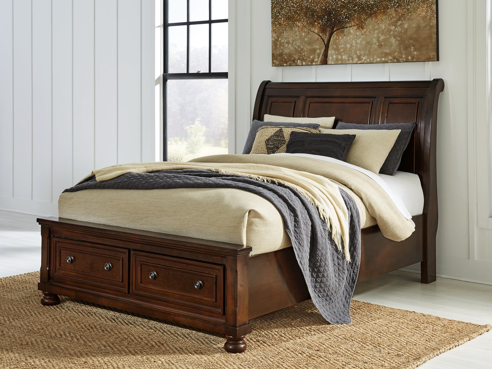 Sam's Furniture - Ashley Furniture - Porter Bedroom - Queen Sleigh Storage Bed / Rustic Brown - B697B43