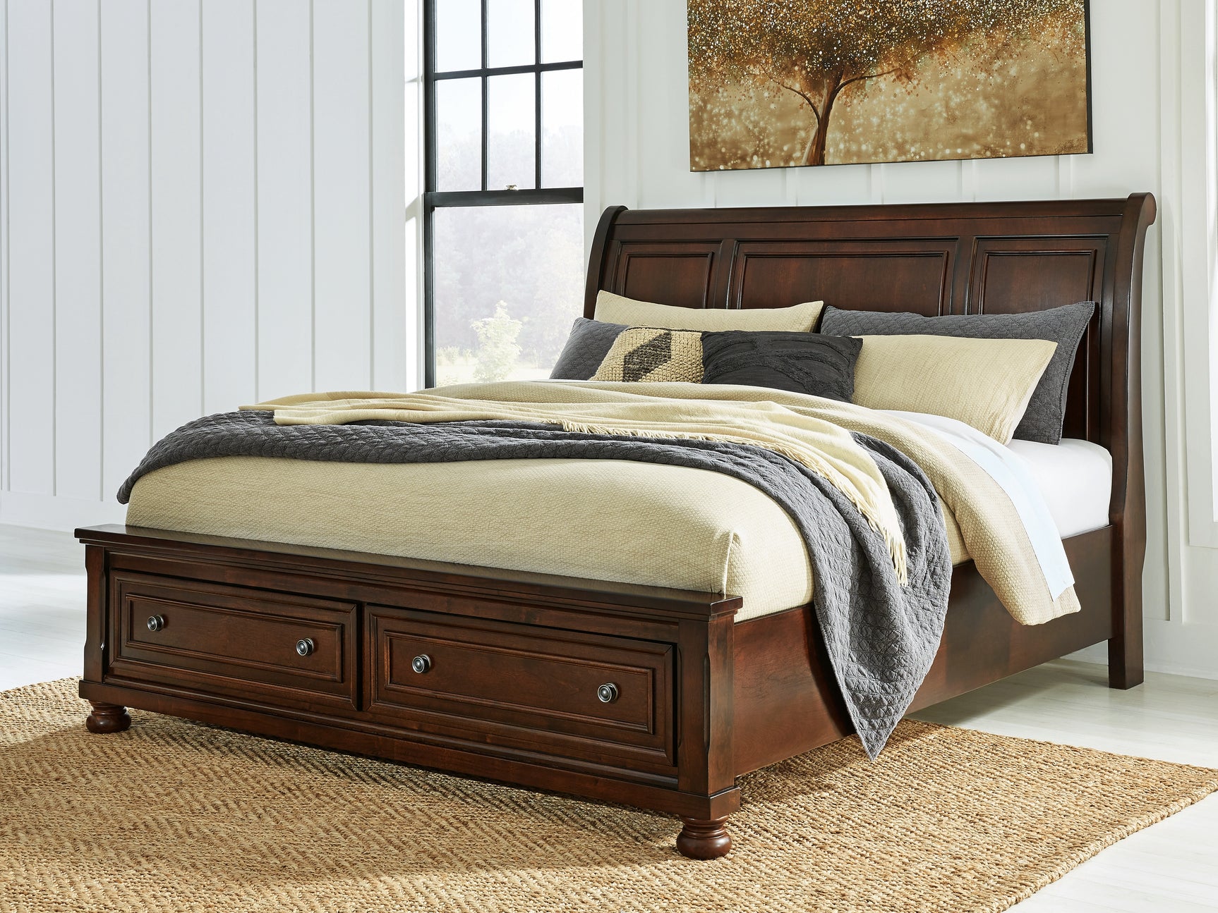 Sam's Furniture - Ashley Furniture - Porter Bedroom - King Sleigh Storage Bed / Rustic Brown - B697B45