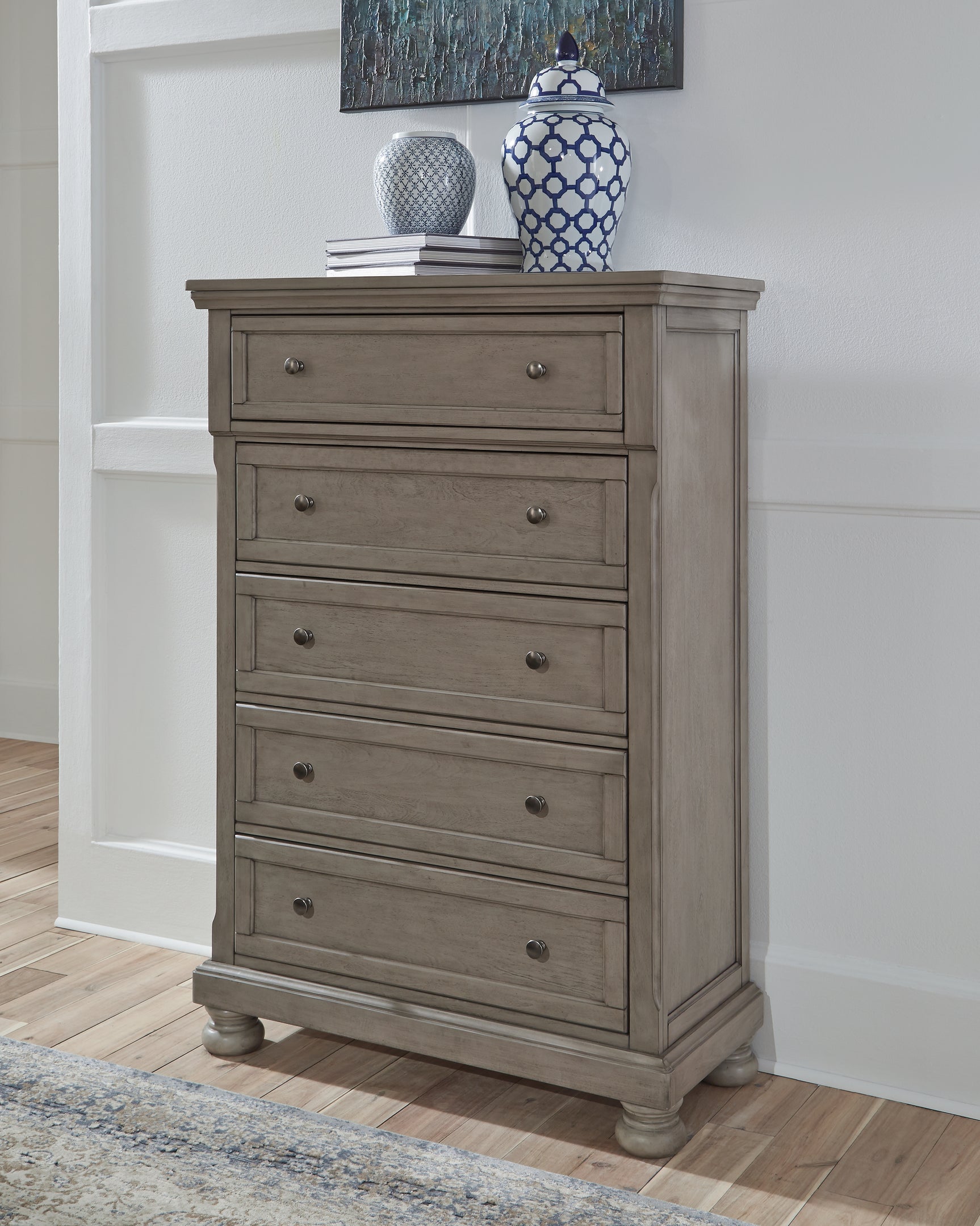 Sam's Furniture - Ashley Furniture - Lettner Bedroom - Five Drawer Chest / Light Gray - B733-46