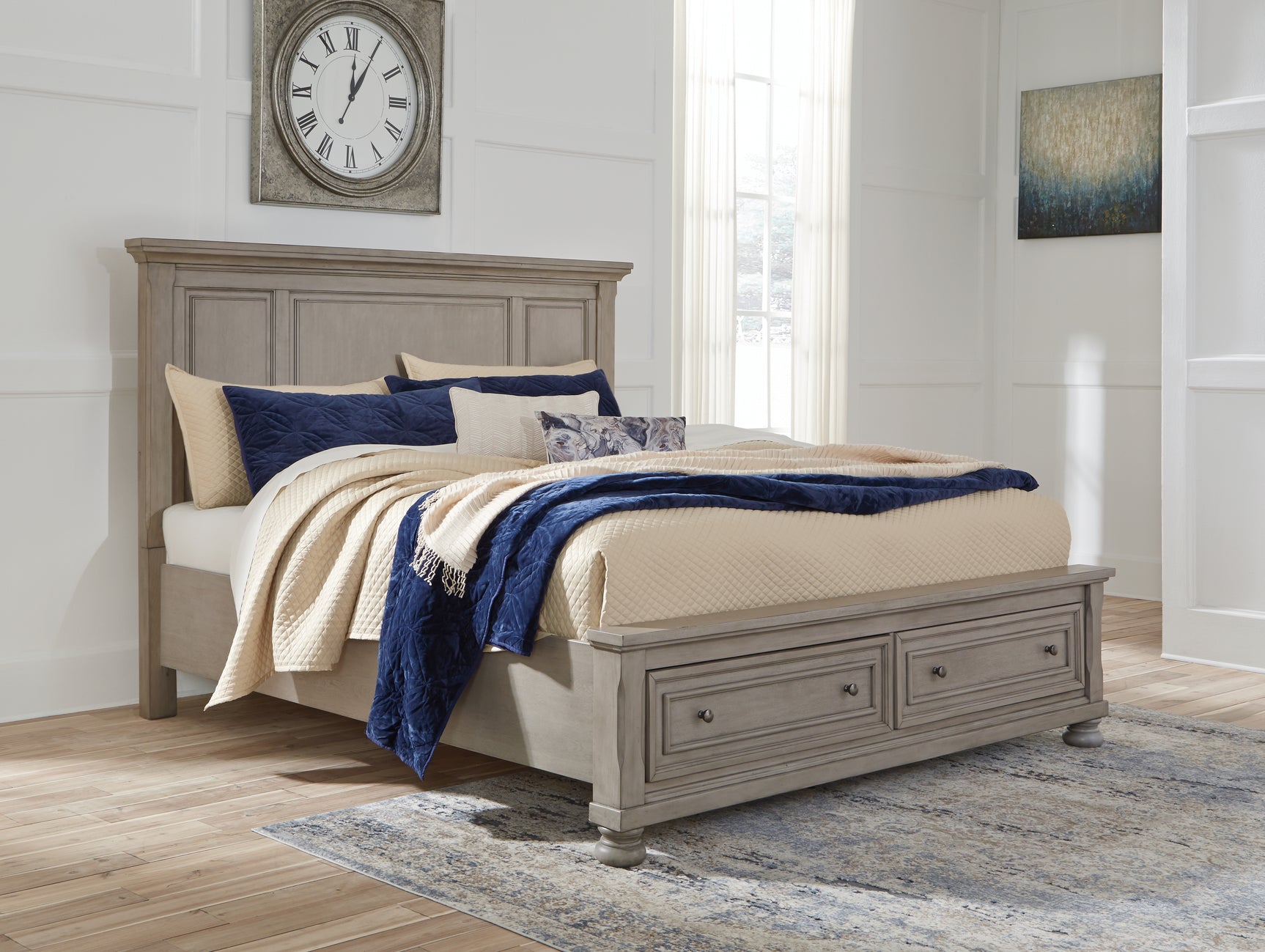 Sam's Furniture - Ashley Furniture - Lettner Bedroom - Queen Panel Storage Bed / Light Gray - B733B31