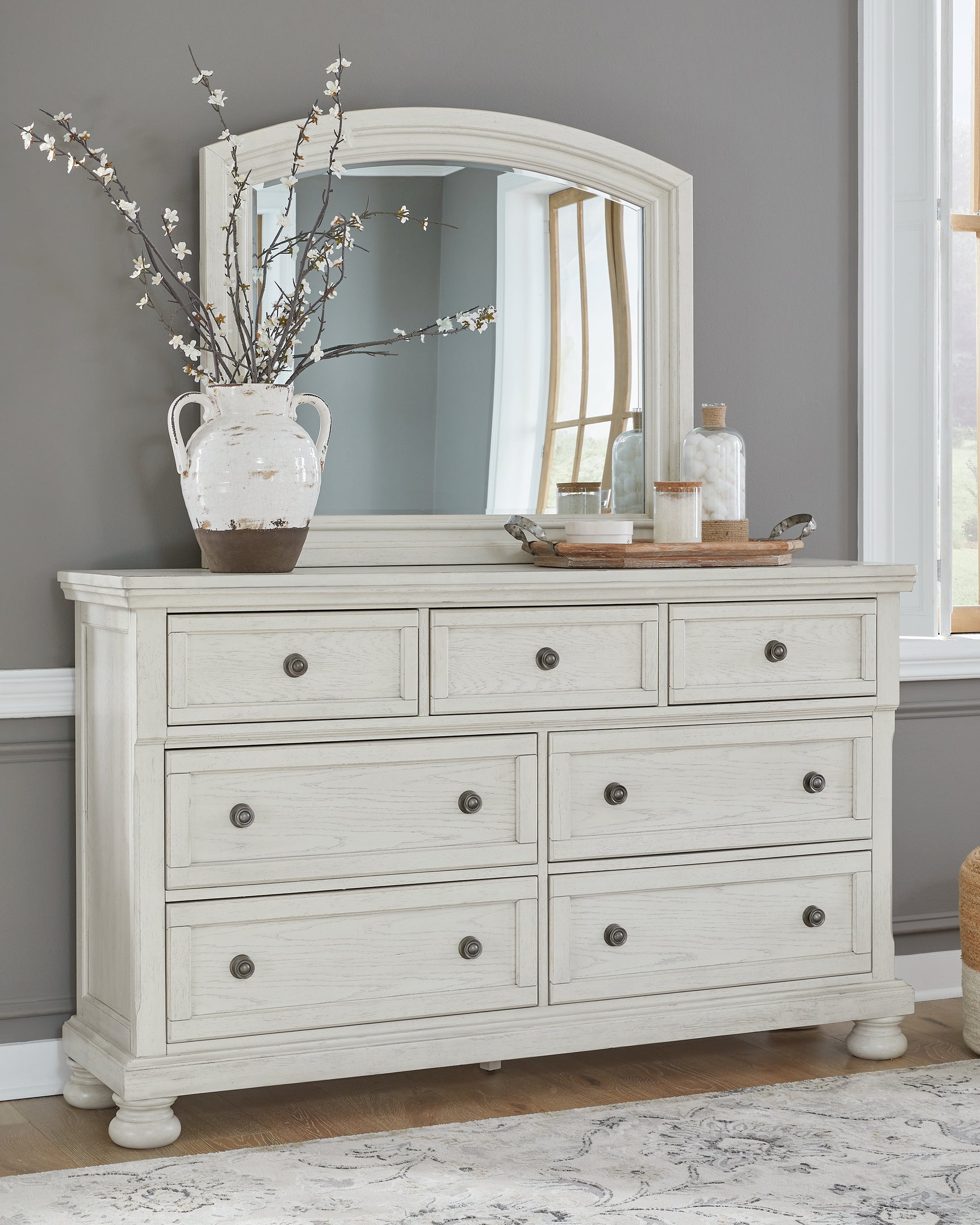 Sam's Furniture - Ashley Furniture - Robbinsdale Bedroom - Dresser and Mirror / Antique White - B742B1