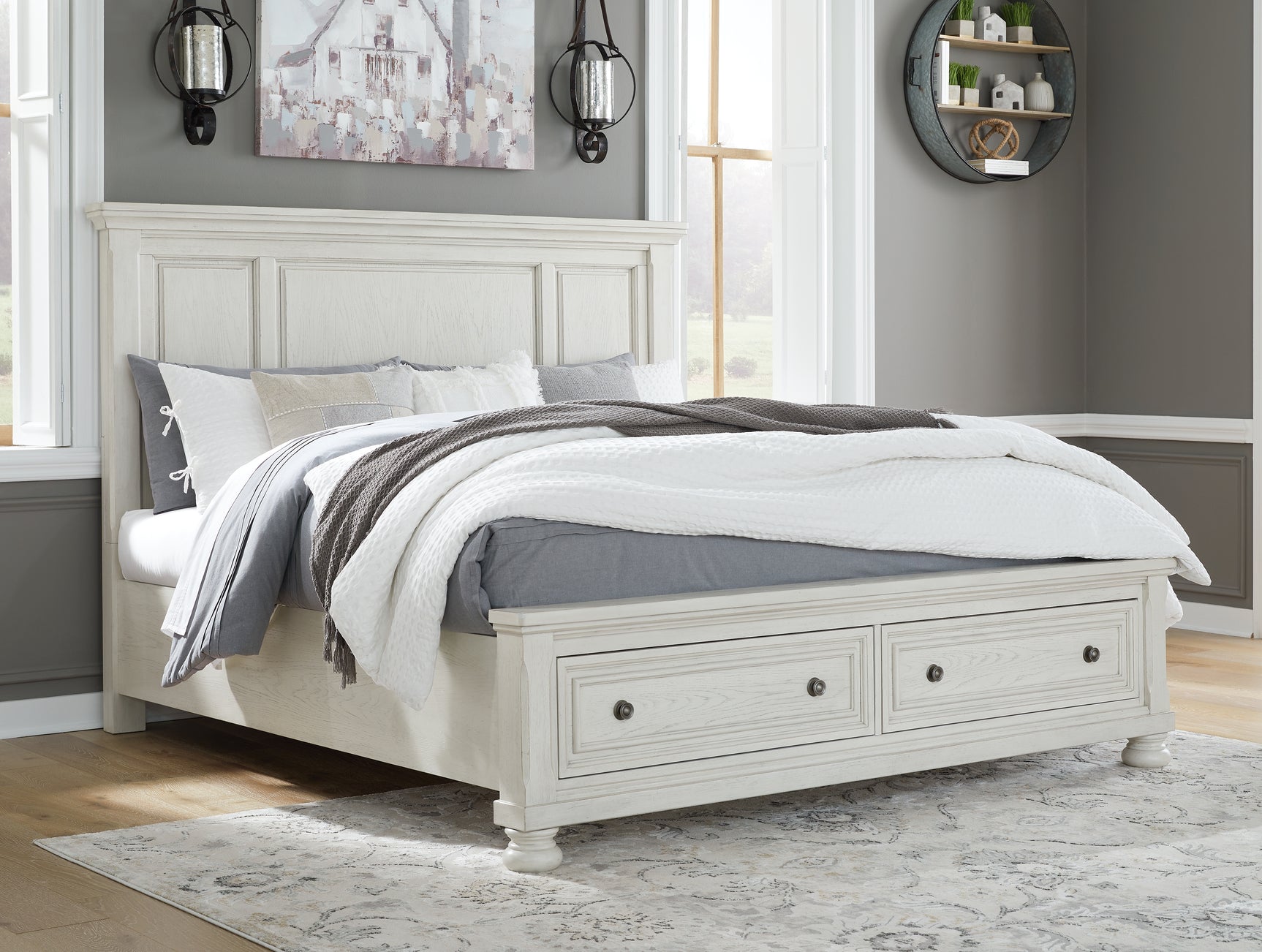 Sam's Furniture - Ashley Furniture - Robbinsdale Bedroom - Queen Panel Storage Bed / Antique White - B742B24