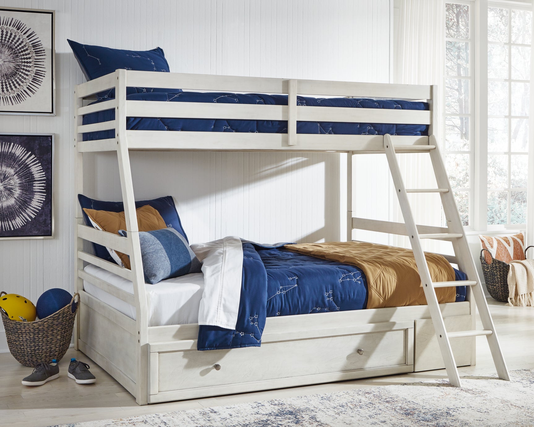 Sam's Furniture - Ashley Furniture - Robbinsdale Bedroom - Twin over Full Bunk Bed with Storage / Antique White - B742B16