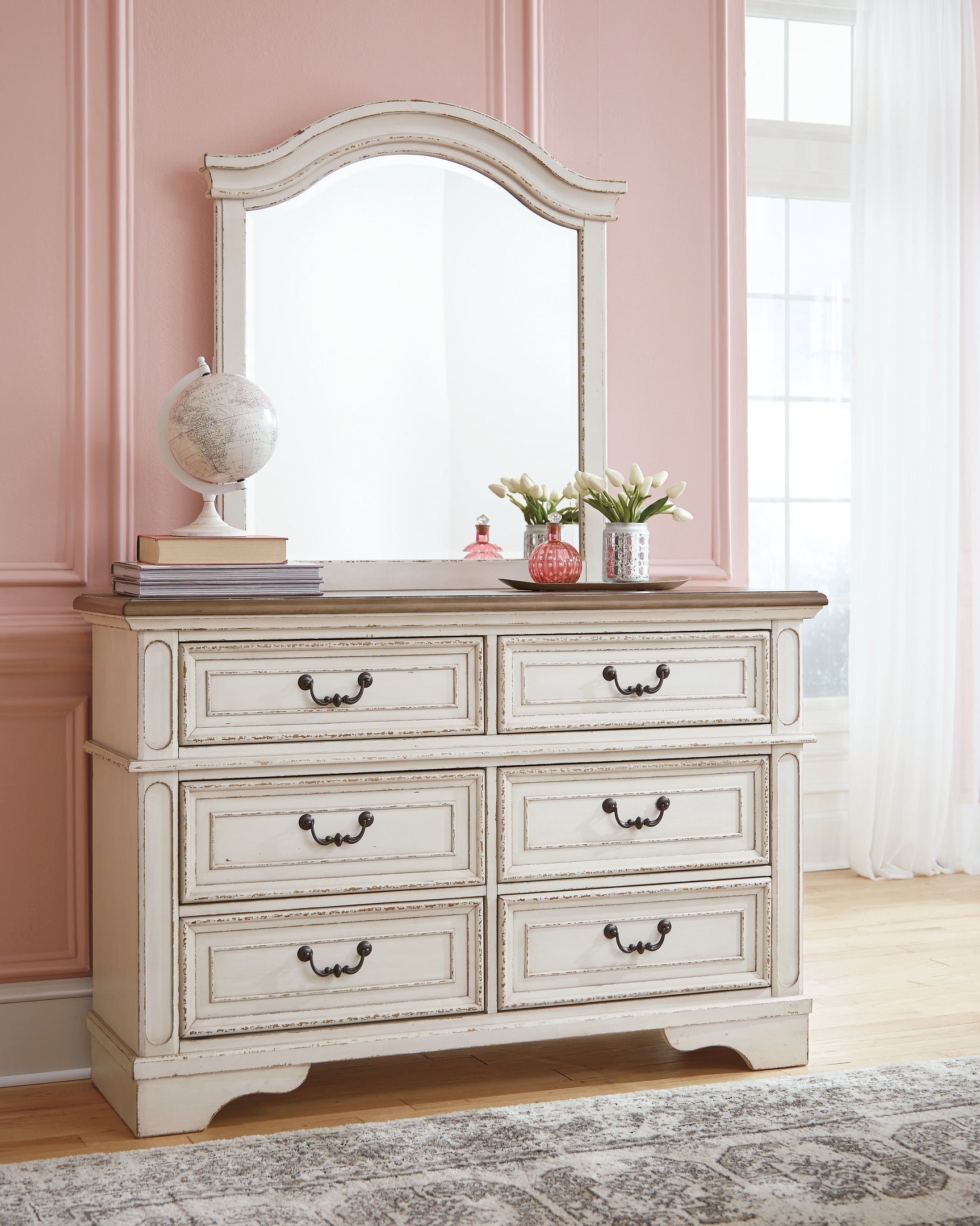 Sam's Furniture - Ashley Furniture - Realyn Bedroom - Dresser and Mirror / Chipped White - B743B12