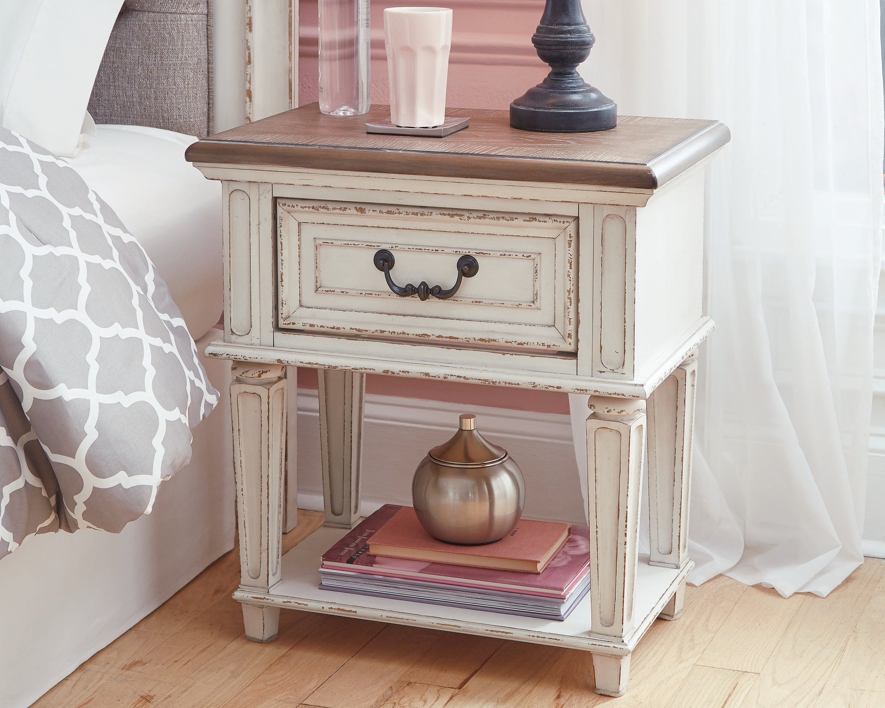 Sam's Furniture - Ashley Furniture - Realyn Bedroom - One Drawer Night Stand / Chipped White - B743-91