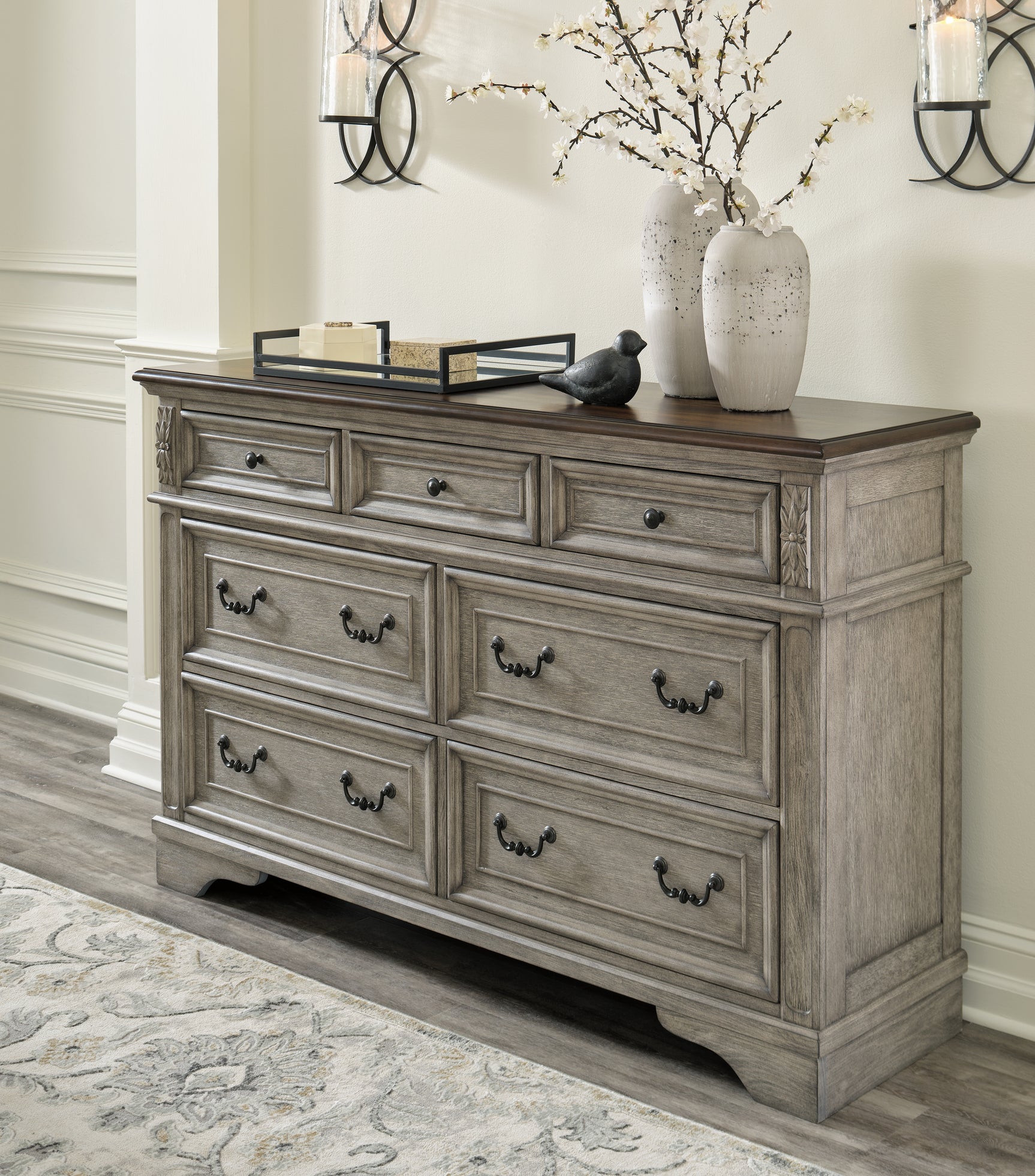 Sam's Furniture - Ashley Furniture - Lodenbay Bedroom - Dresser and Mirror / Antique Gray/Brown - B751B1