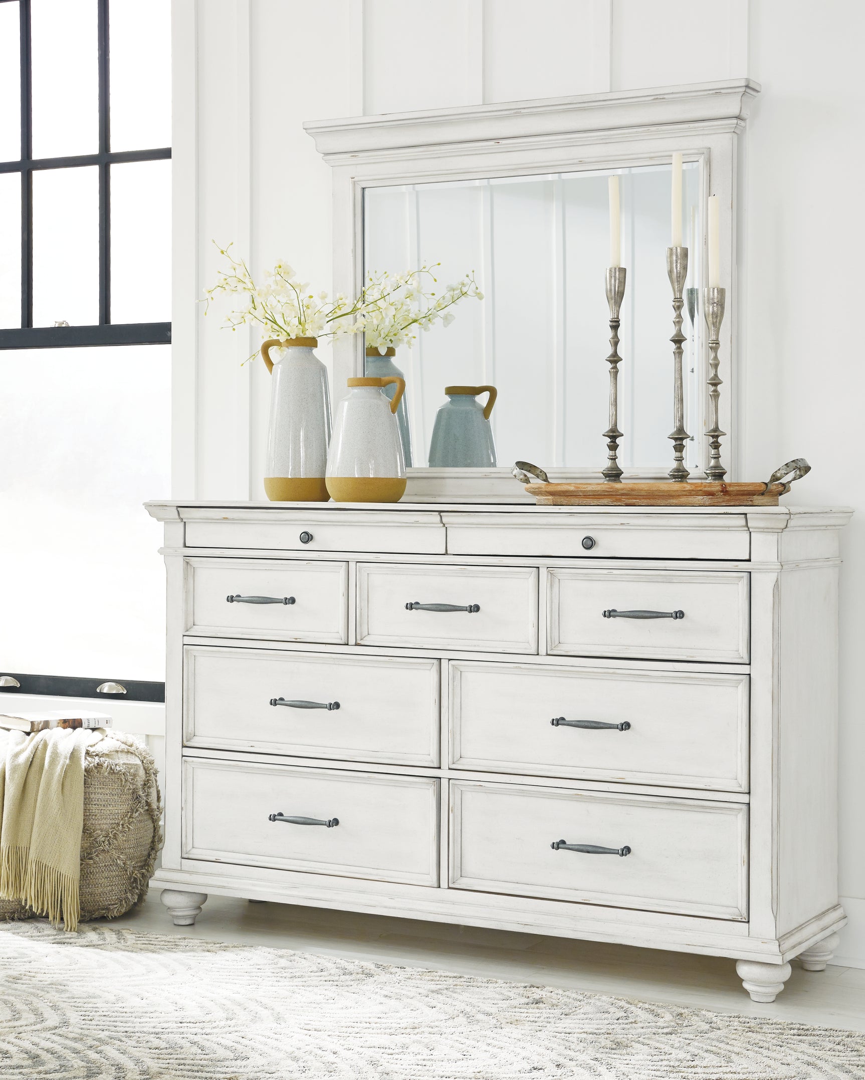 Sam's Furniture - Ashley Furniture - Kanwyn Bedroom - Dresser and Mirror / Whitewash - B777B1