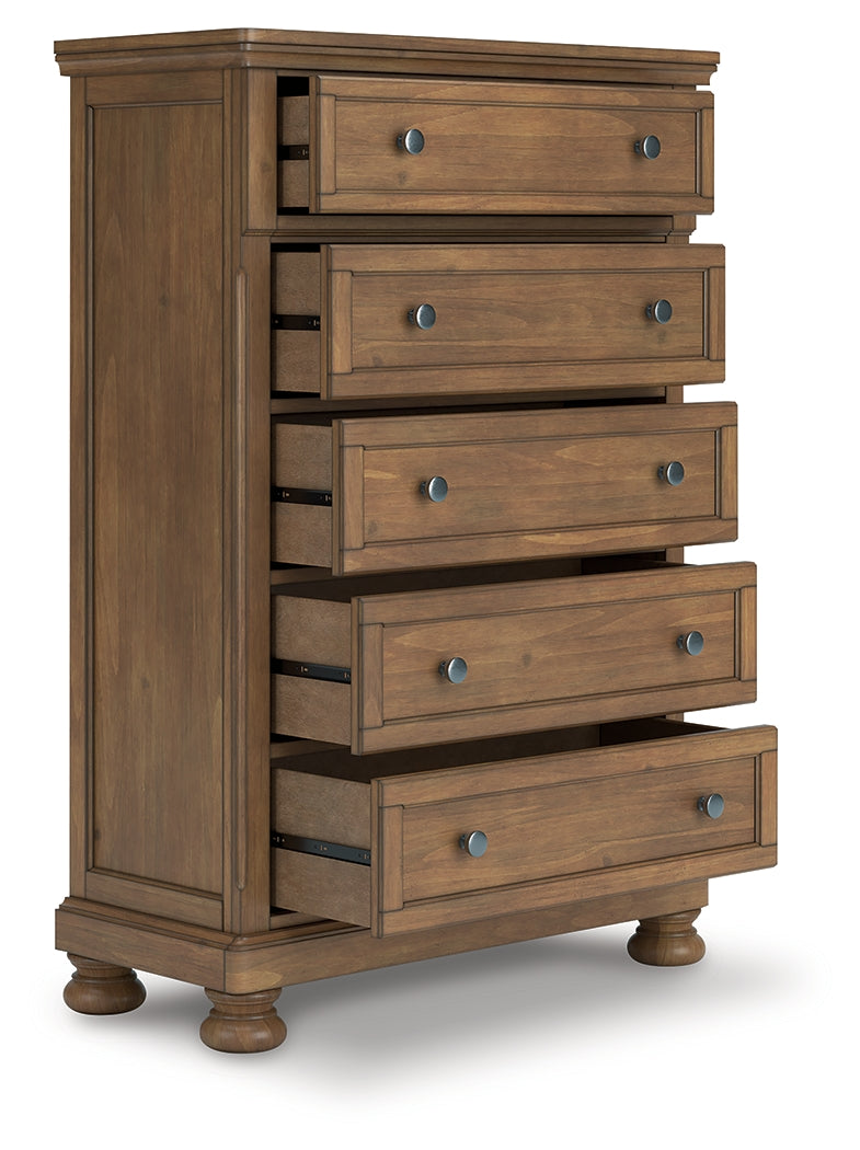 Sam's Furniture - Ashley Furniture - Feddinger Bedroom - Five Drawer Chest / Medium Brown - PCB779-46