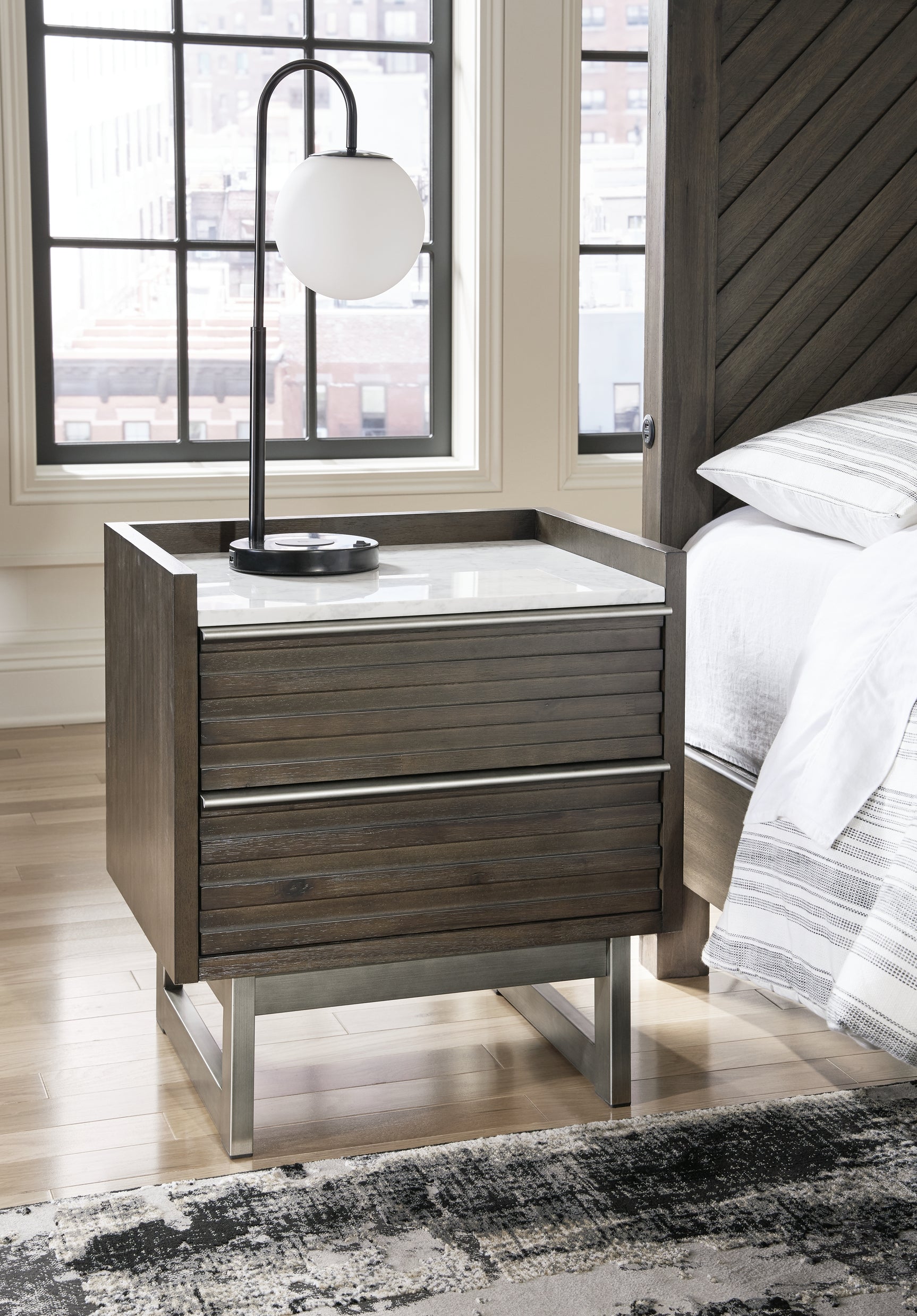 Sam's Furniture - Ashley Furniture - Arkenton Bedroom - Two Drawer Night Stand / Grayish Brown/White - B786-92