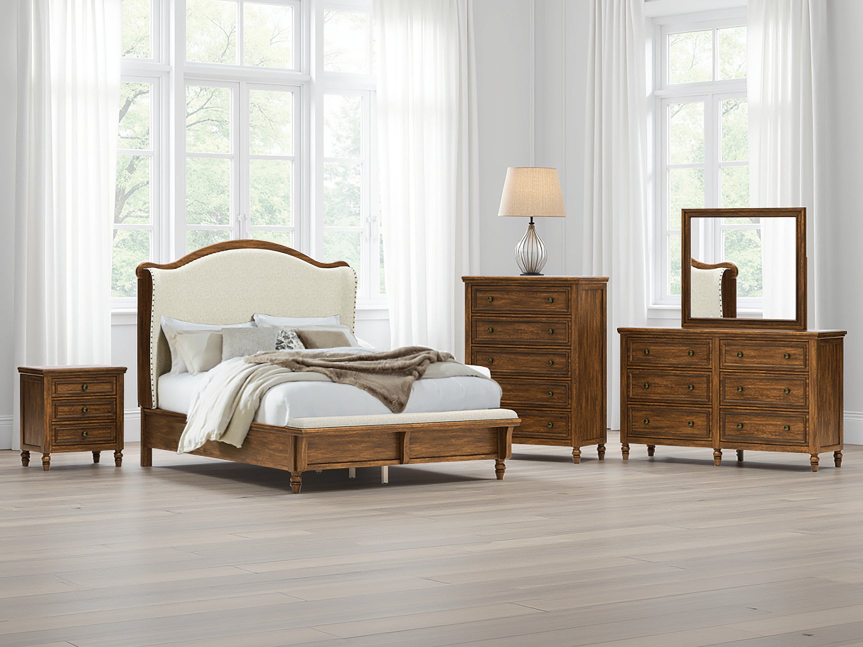 Sam's Furniture - Ashley Furniture - Sturlayne Bedroom - Queen Upholstered Panel Bed / Brown - B787B2