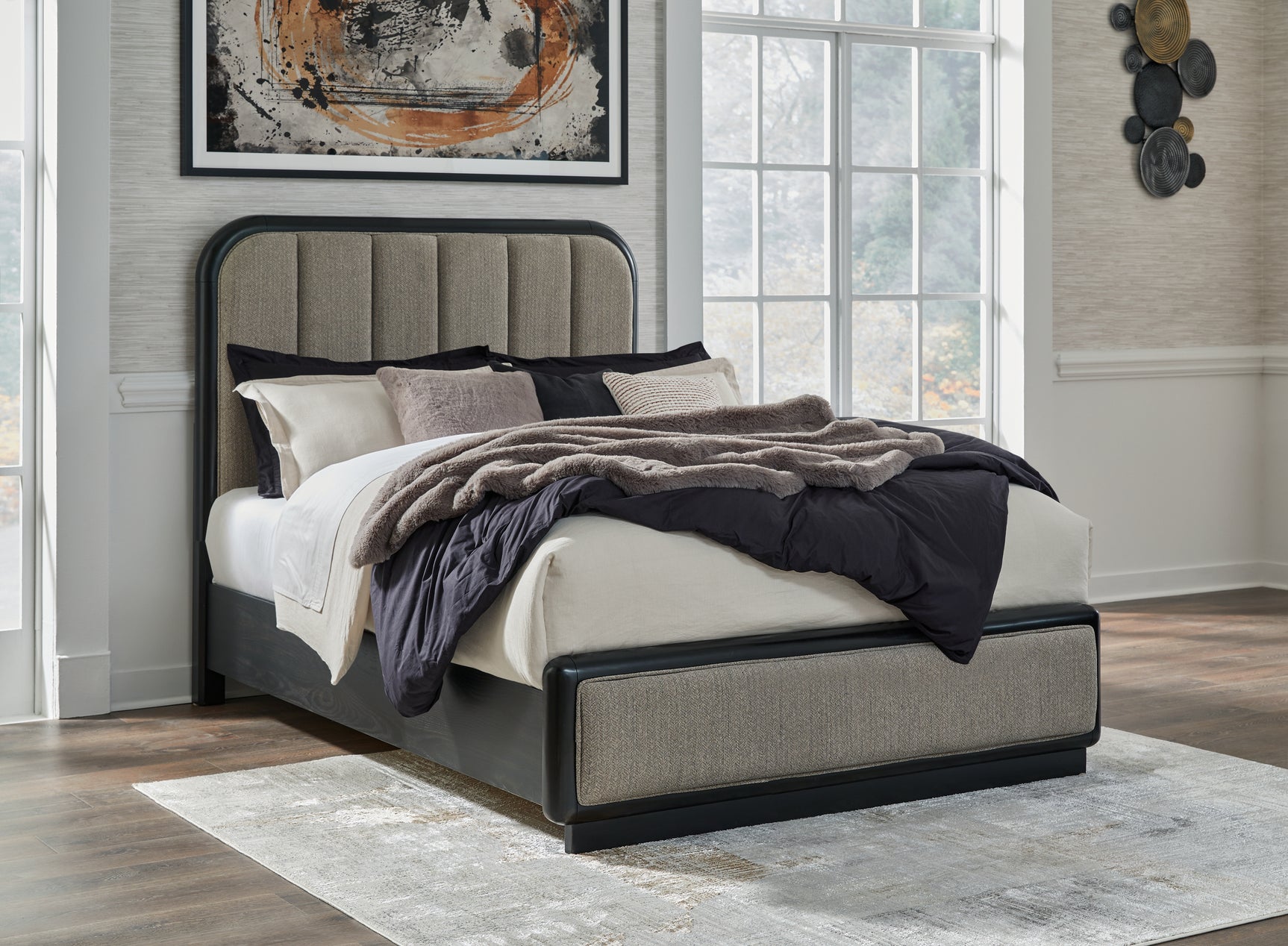 Sam's Furniture - Ashley Furniture - Rowanbeck Bedroom - Queen Upholstered Panel Bed / Gray/Black - B821B2