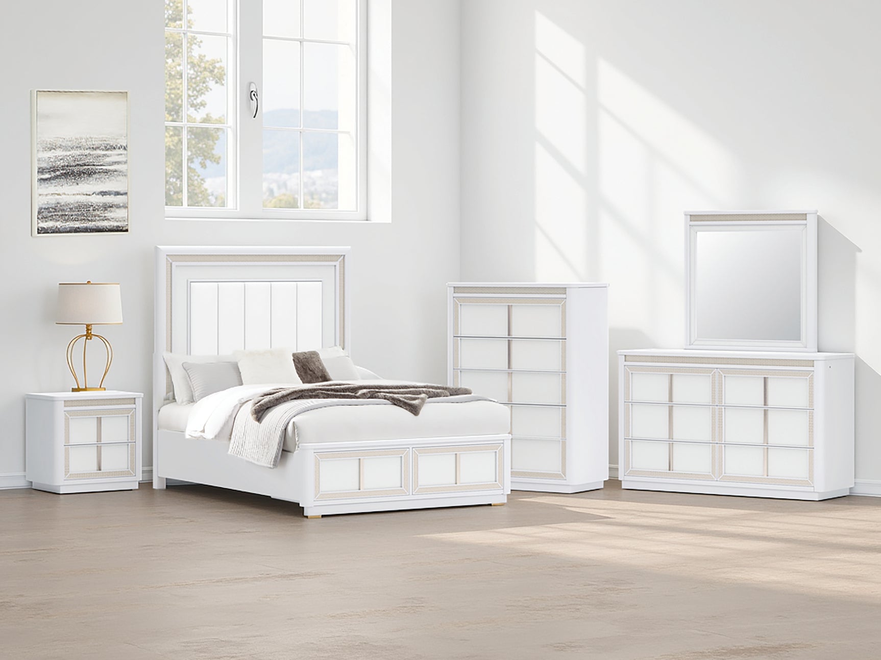Sam's Furniture - Ashley Furniture - Chalanna Bedroom - Queen Upholstered Storage Bed / White - B822B2