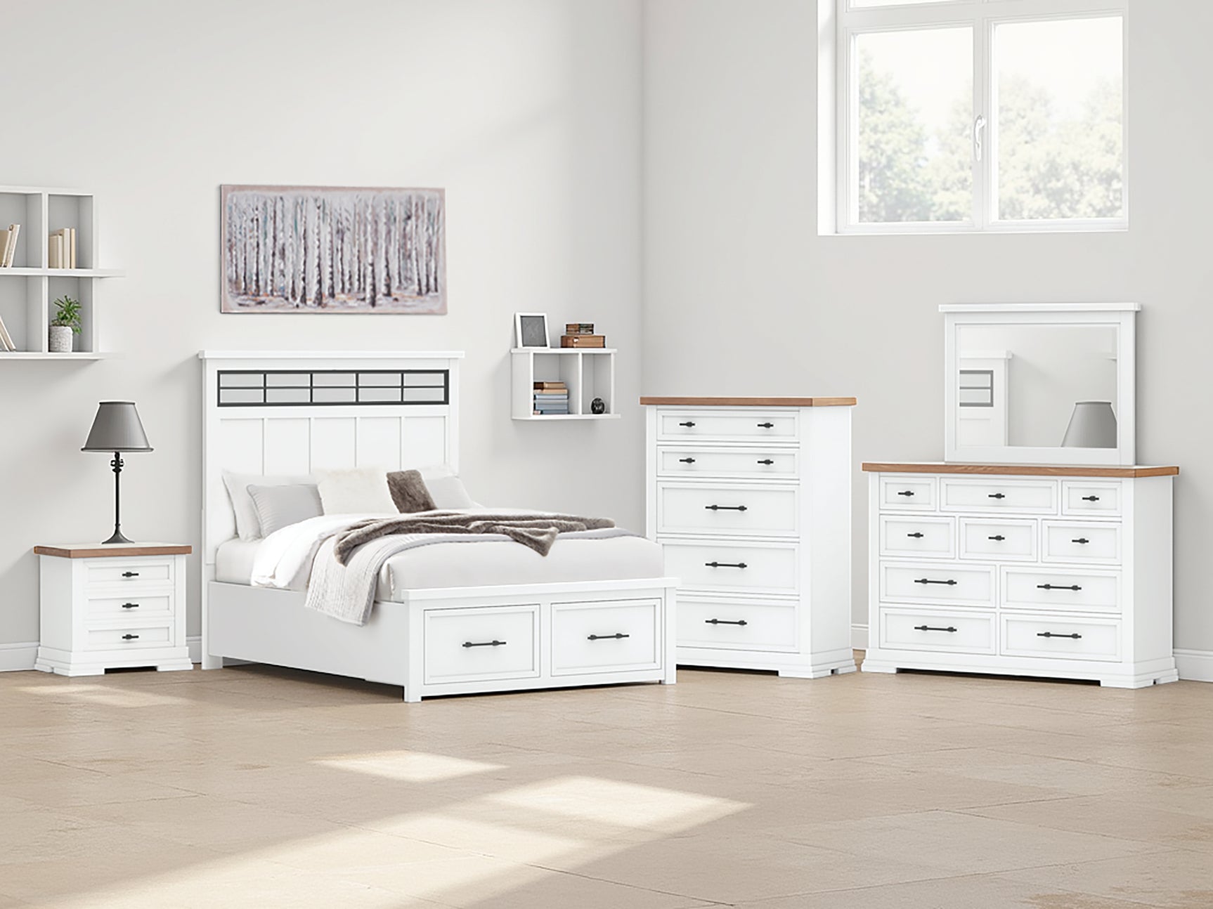 Sam's Furniture - Ashley Furniture - Ashbryn Bedroom - Queen Panel Storage Bed / White/Natural - B844B2