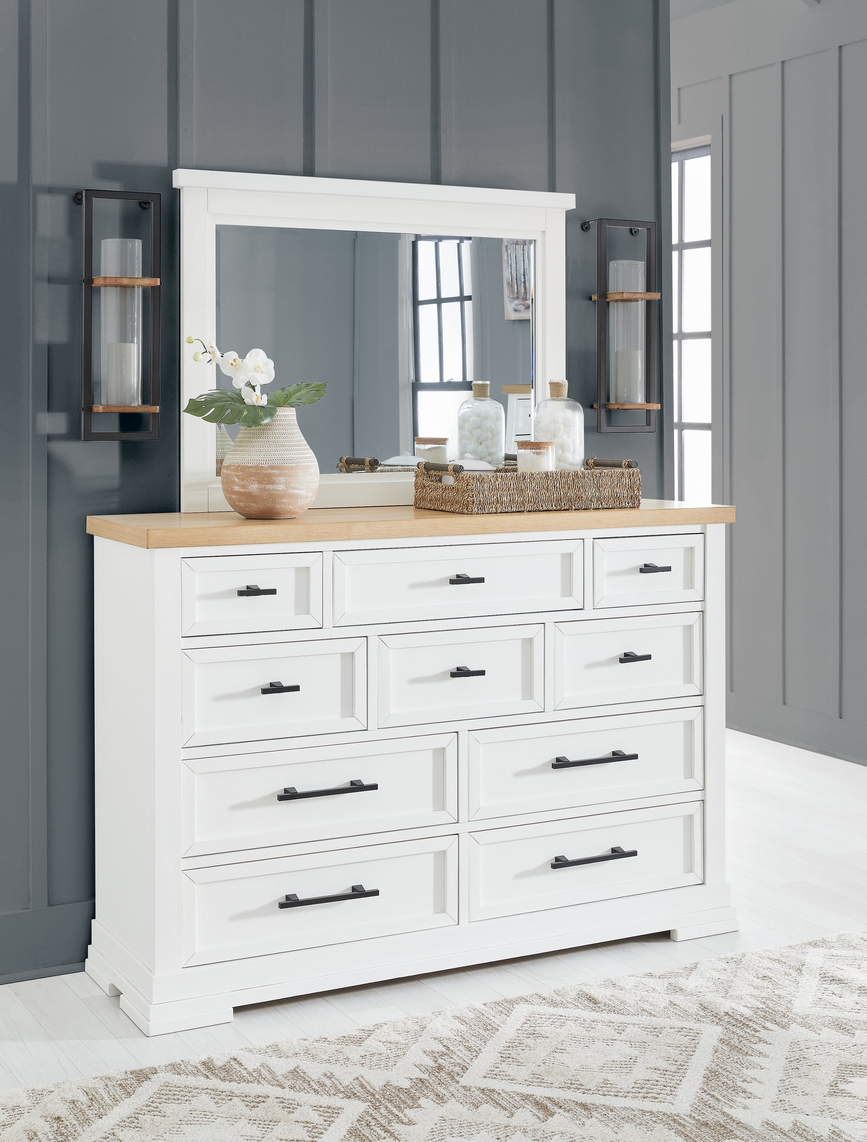 Sam's Furniture - Ashley Furniture - Ashbryn Bedroom - Dresser and Mirror / White/Natural - B844B1