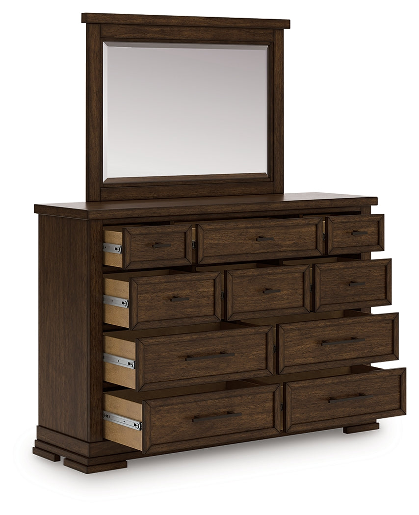 Sam's Furniture - Ashley Furniture - Taffenbrook Bedroom - Dresser and Mirror / Medium Brown - B849B1
