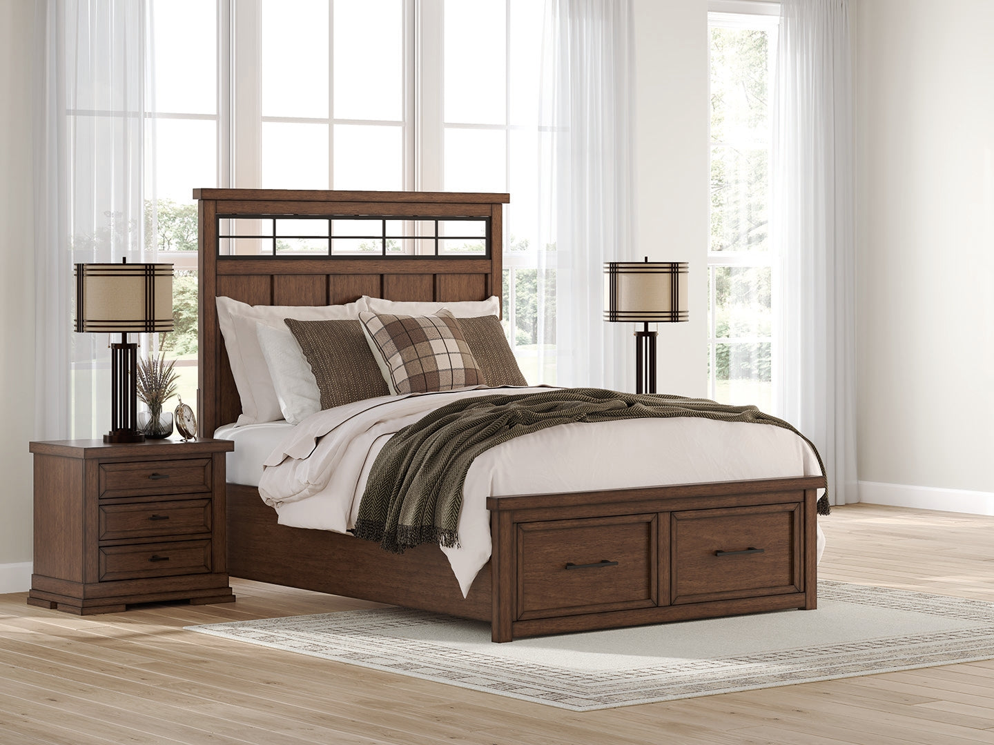Sam's Furniture - Ashley Furniture - Taffenbrook Bedroom - Queen Panel Storage Bed / Medium Brown - B849B2