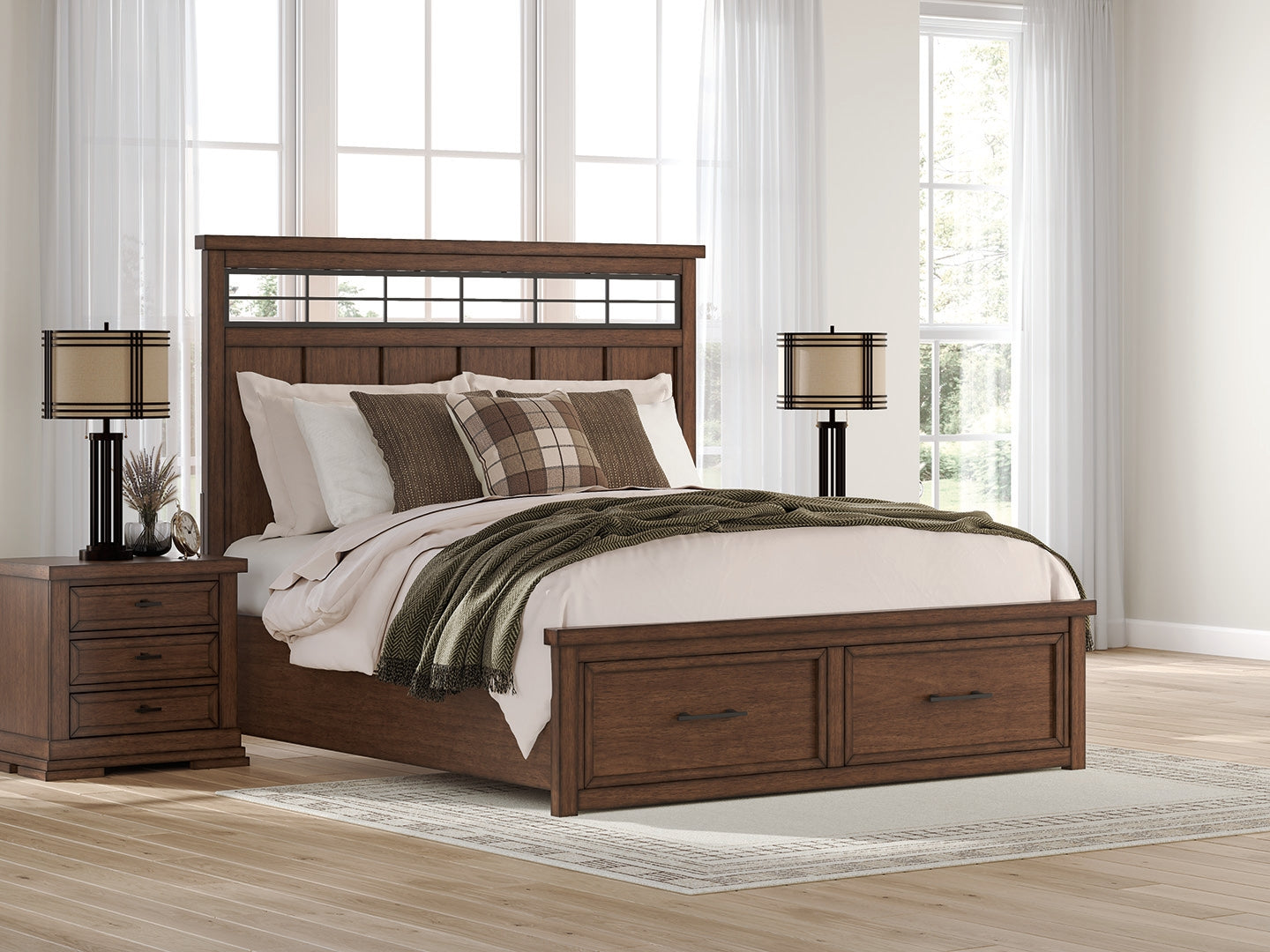 Sam's Furniture - Ashley Furniture - Taffenbrook Bedroom - King Panel Storage Bed / Medium Brown - B849B4