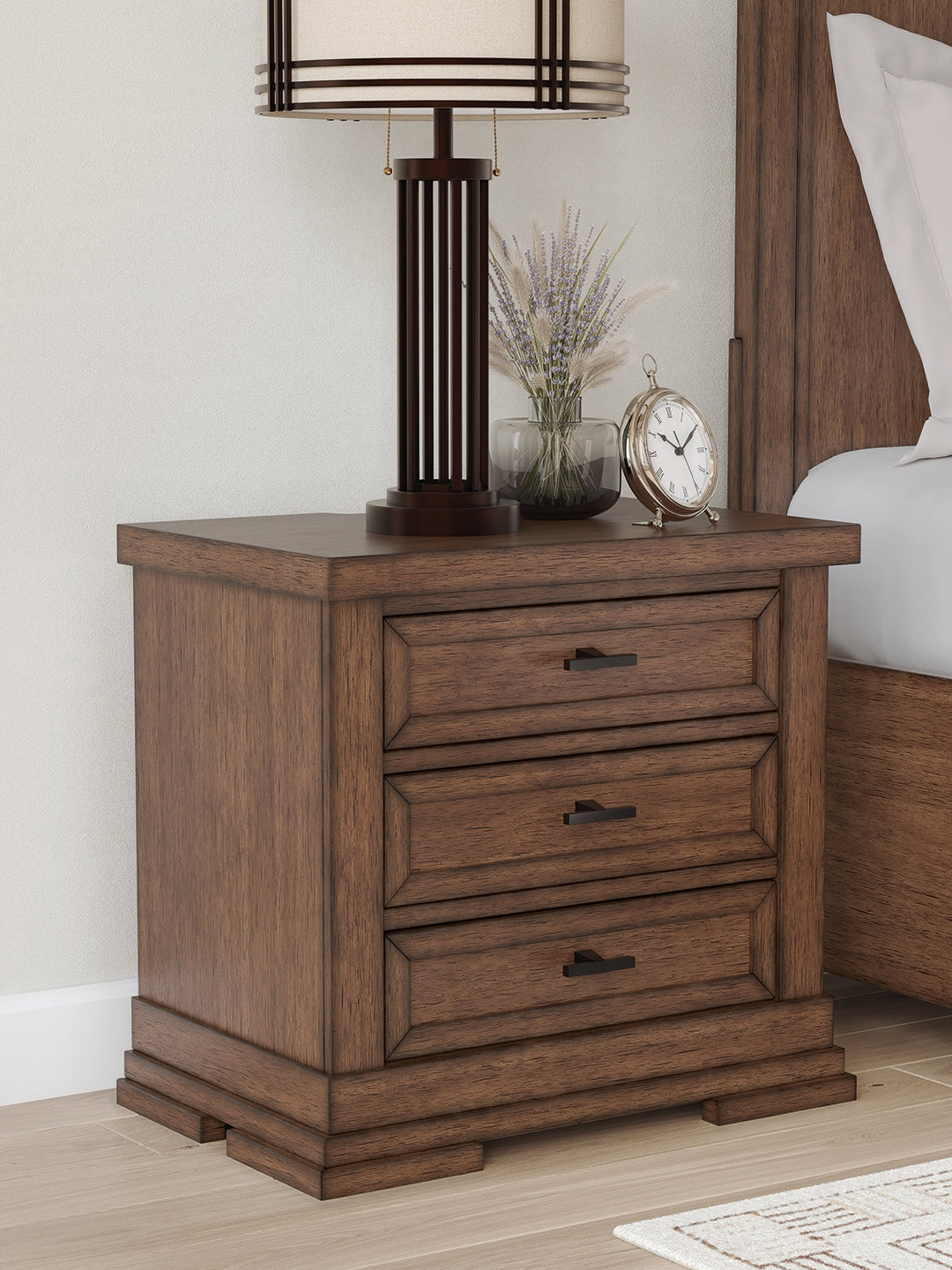 Sam's Furniture - Ashley Furniture - Taffenbrook Bedroom - Three Drawer Night Stand / Medium Brown - B849-93
