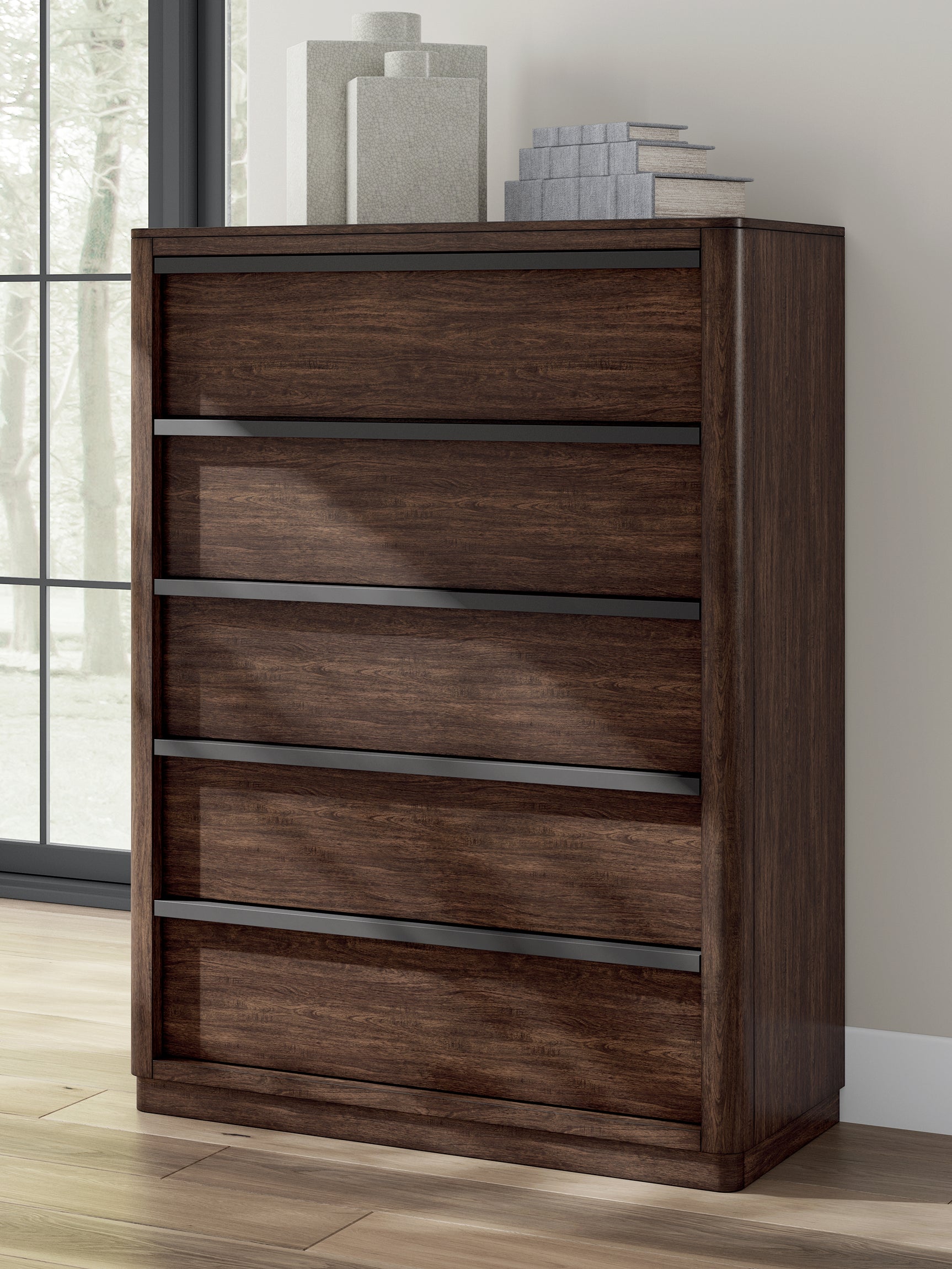 Sam's Furniture - Ashley Furniture - Dilenno Bedroom - Five Drawer Chest / Dark Brown - PCB857-46