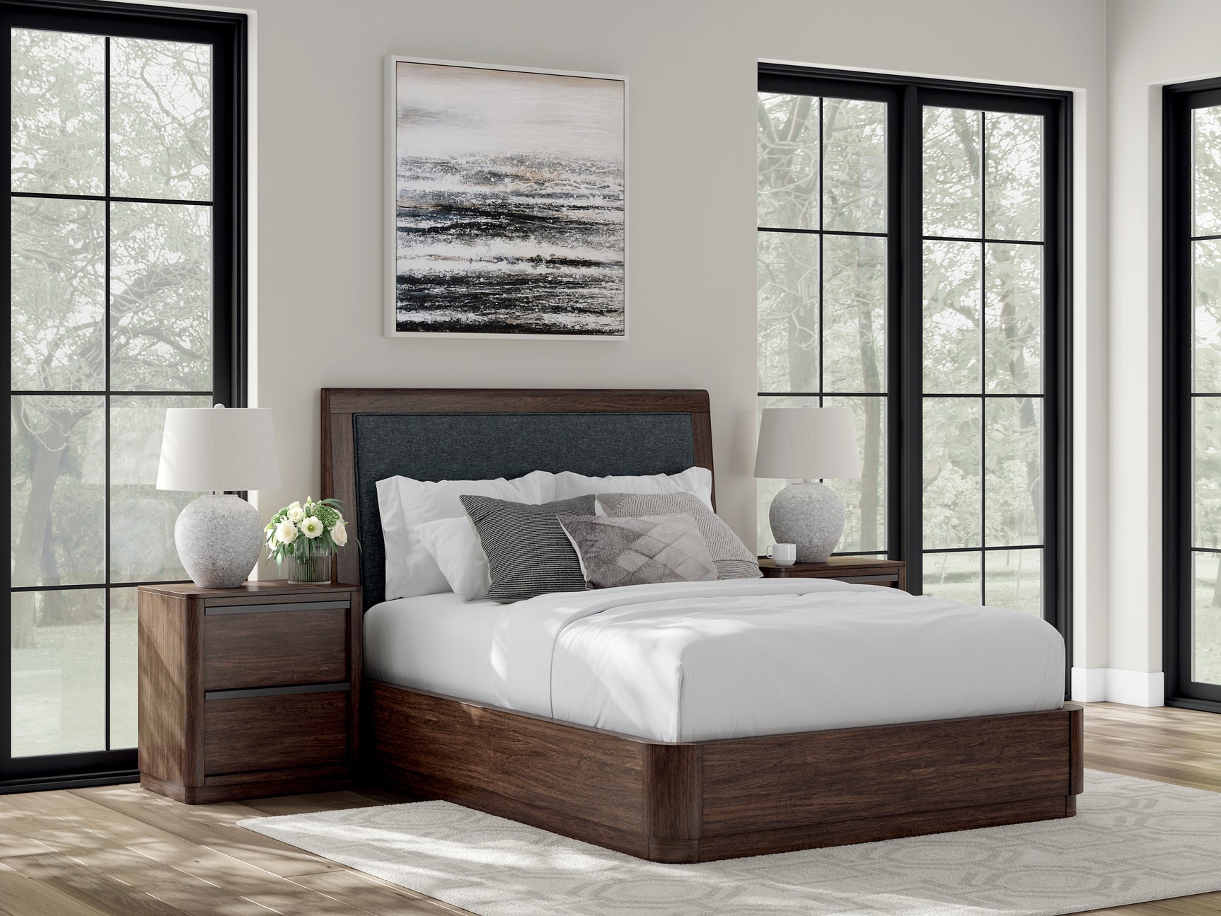 Sam's Furniture - Ashley Furniture - Dilenno Bedroom - Queen Upholstered Panel Bed / Dark Brown - PCB857B4