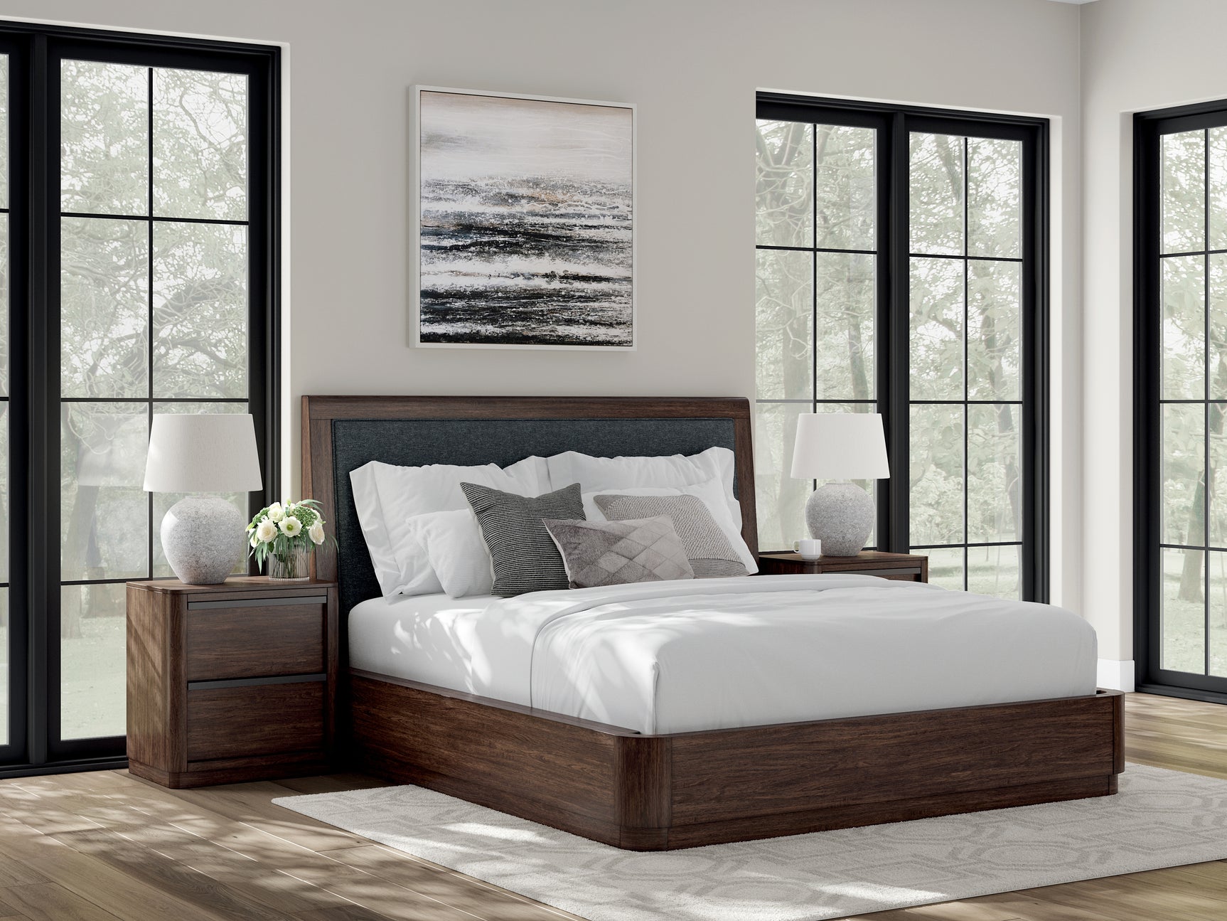 Sam's Furniture - Ashley Furniture - Dilenno Bedroom - California King Upholstered Panel Bed / Dark Brown - PCB857B9