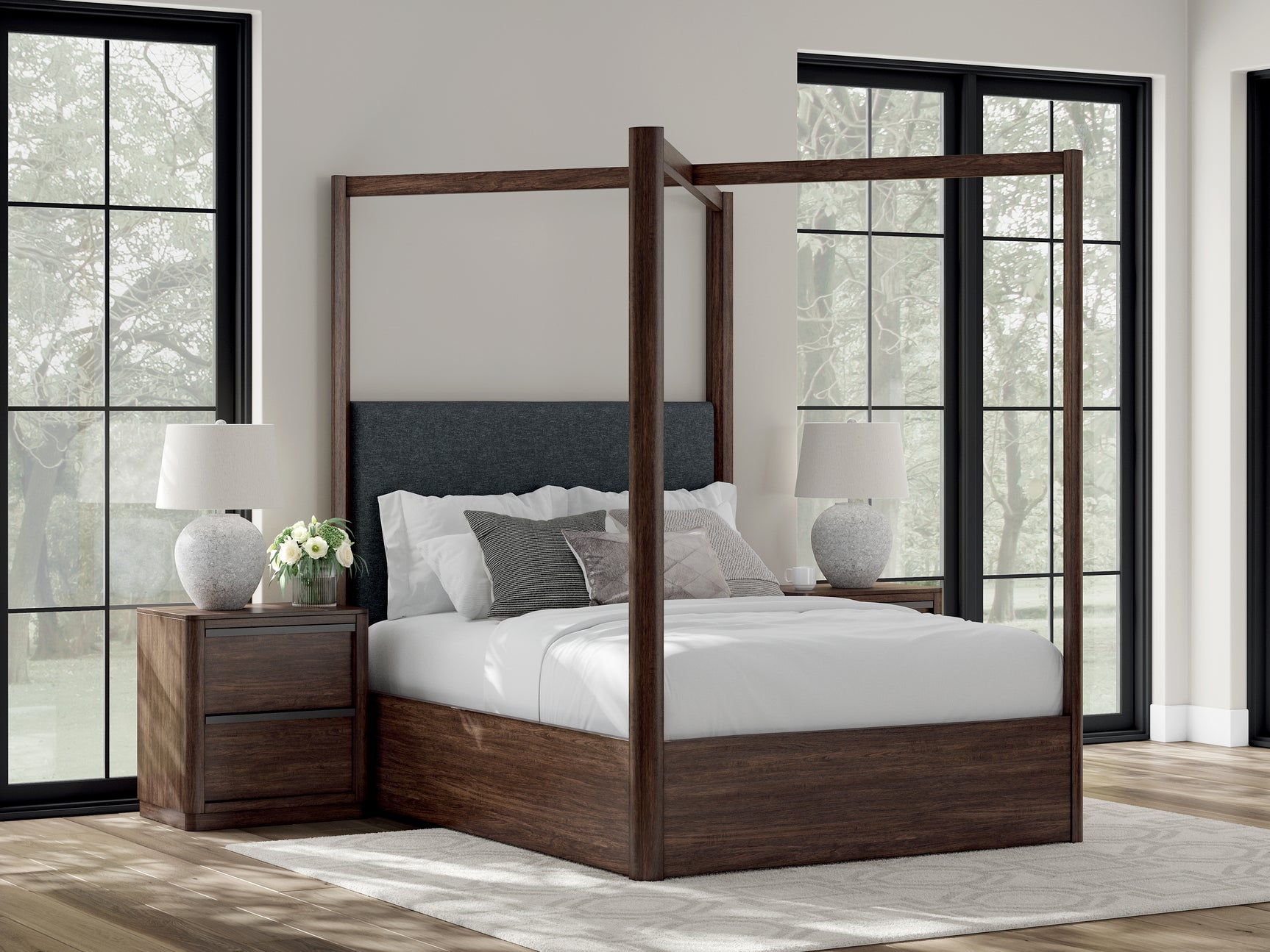 Sam's Furniture - Ashley Furniture - Dilenno Bedroom - Queen Canopy Bed / Dark Brown - PCB857B2