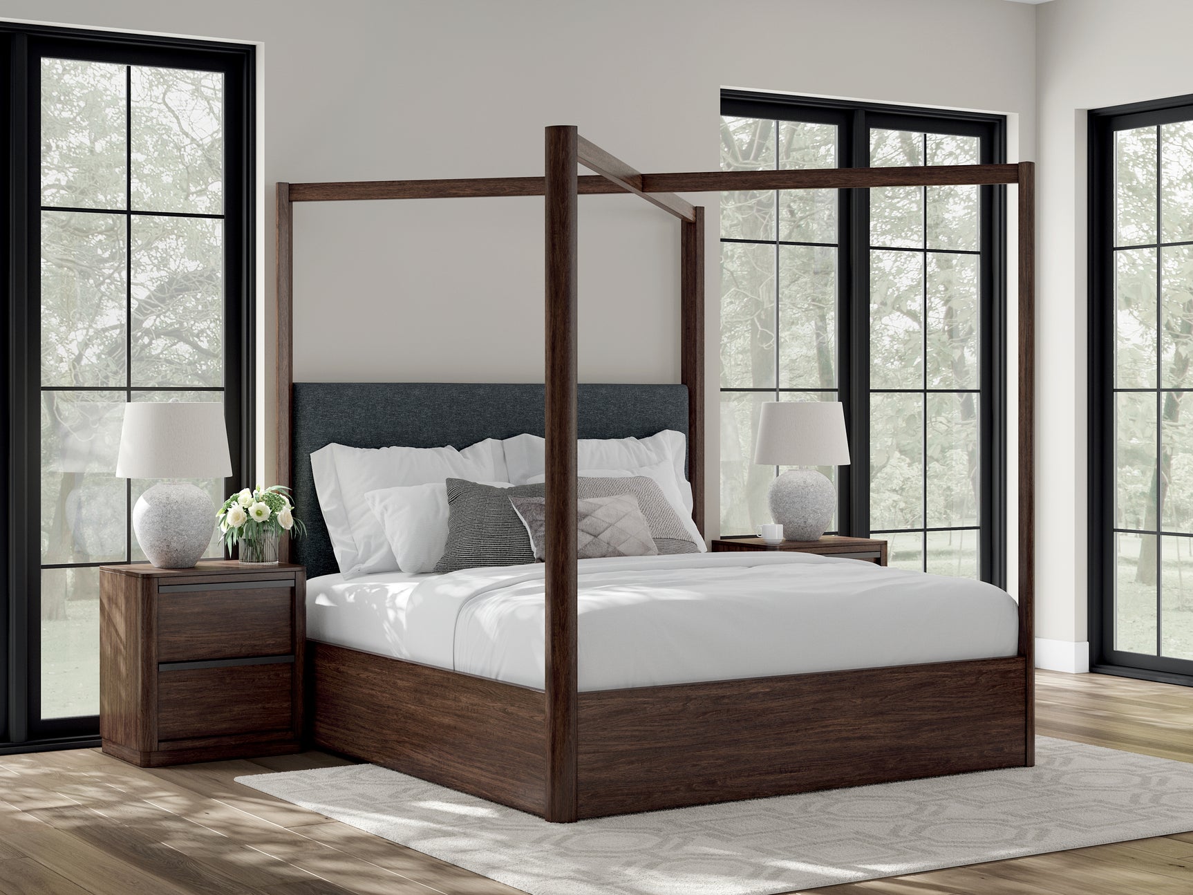 Sam's Furniture - Ashley Furniture - Dilenno Bedroom - King Canopy Bed / Dark Brown - PCB857B6