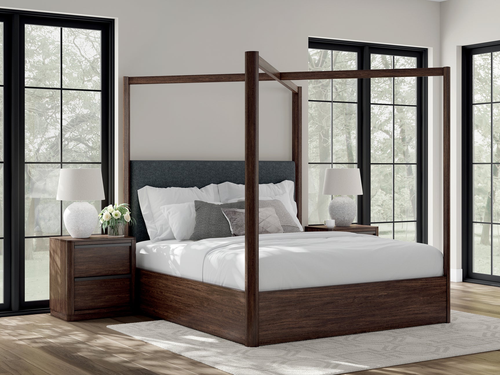 Sam's Furniture - Ashley Furniture - Dilenno Bedroom - California King Canopy Bed / Dark Brown - PCB857B7
