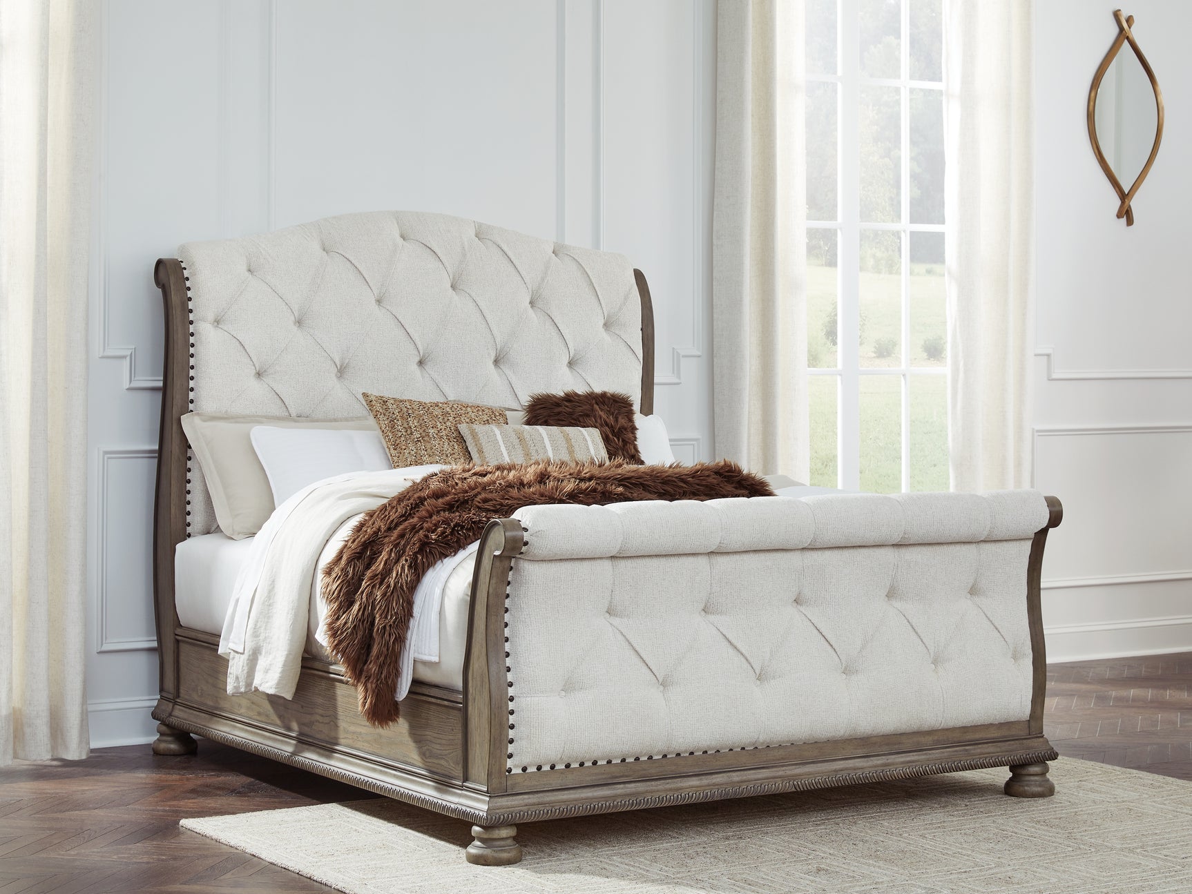 Sam's Furniture - Ashley Furniture - Ardenfield Bedroom - Queen Upholstered Sleigh Bed / Light Brown - B944B2