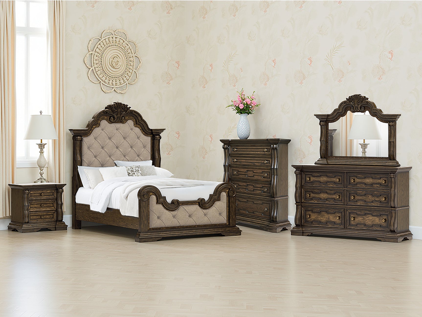 Sam's Furniture - Ashley Furniture - Maylee Bedroom - Queen Upholstered Bed / Dark Brown - B947B2