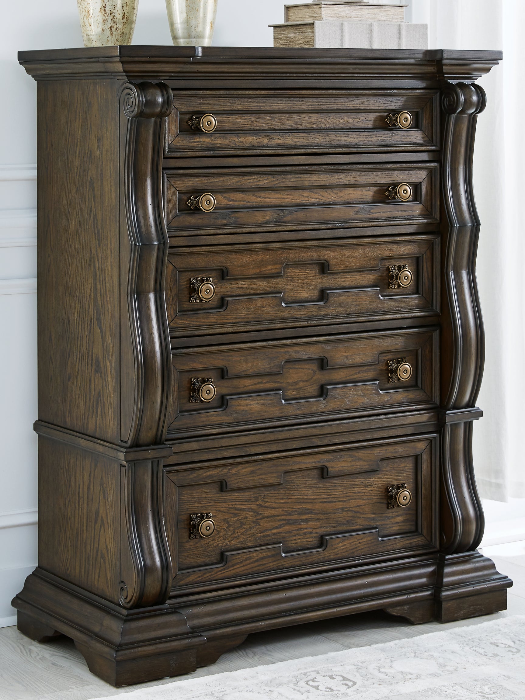 Sam's Furniture - Ashley Furniture - Maylee Bedroom - Five Drawer Chest / Dark Brown - B947-46