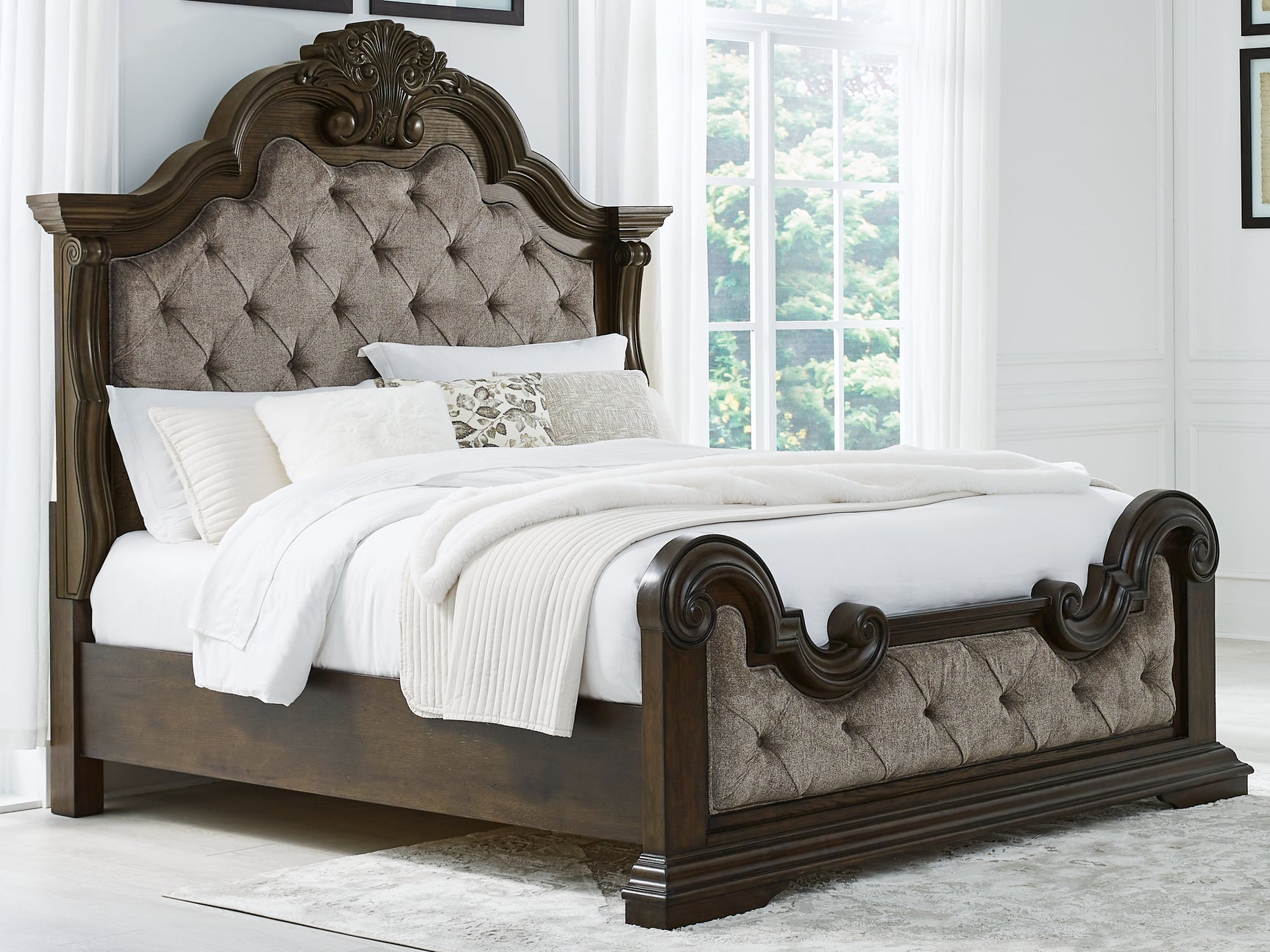 Sam's Furniture - Ashley Furniture - Maylee Bedroom - King Upholstered Bed / Dark Brown - B947B4