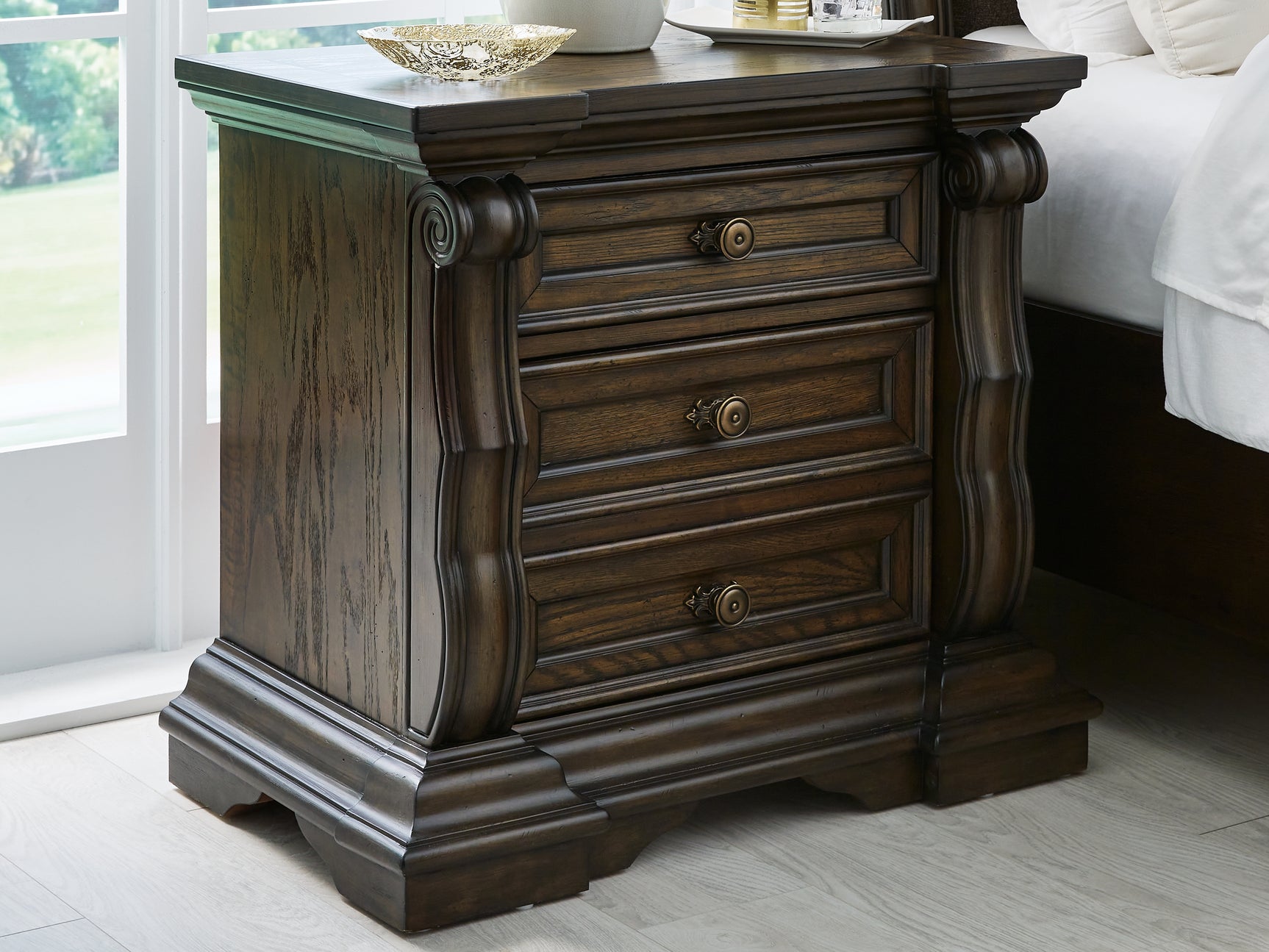 Sam's Furniture - Ashley Furniture - Maylee Bedroom - Three Drawer Night Stand / Dark Brown - B947-93