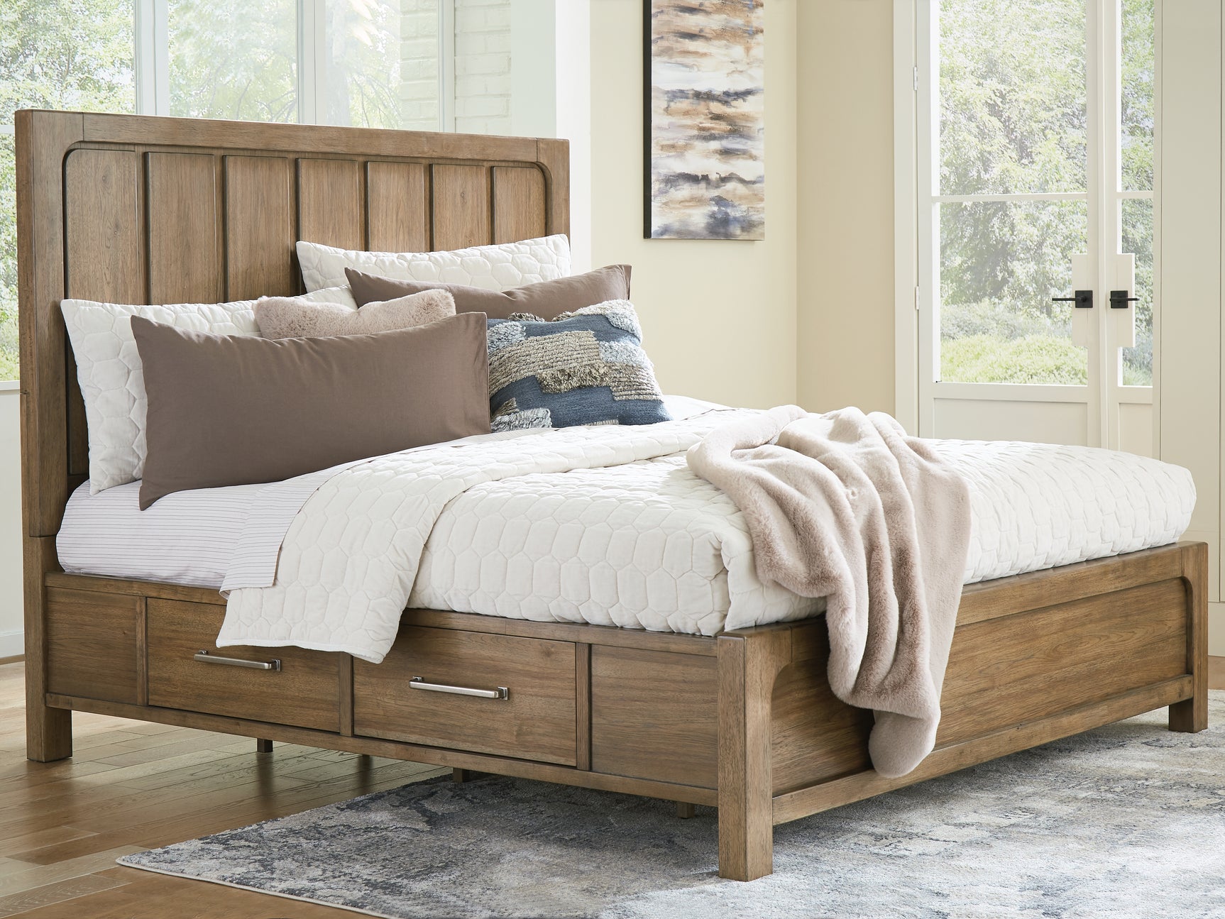 Sam's Furniture - Ashley Furniture - Cabalynn Bedroom - King Panel Bed with Storage / Light Brown - B974B8