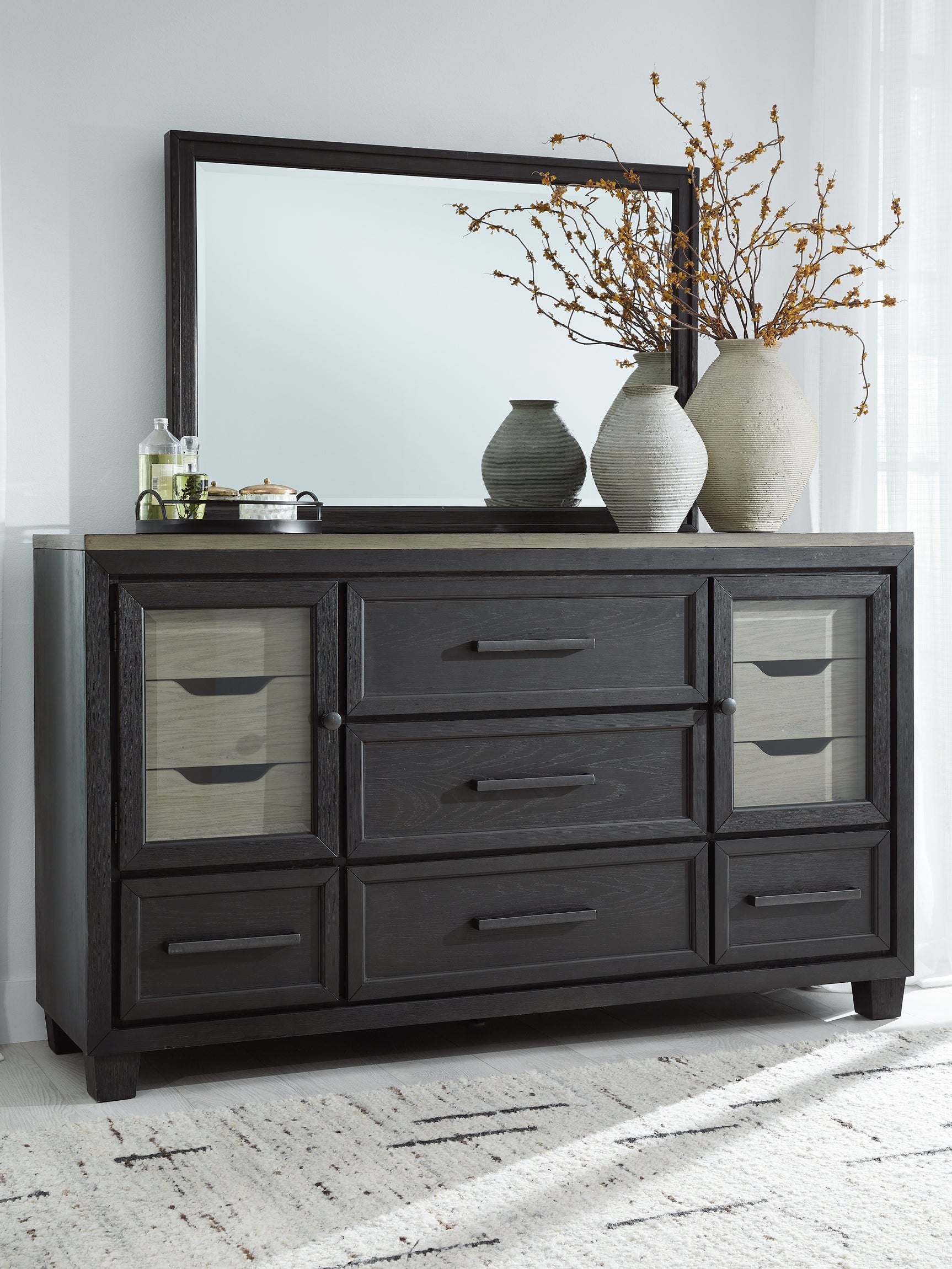 Sam's Furniture - Ashley Furniture - Foyland Bedroom - Dresser and Mirror / Black/Brown - B989B1