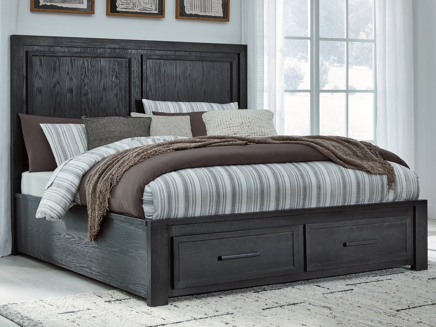 Sam's Furniture - Ashley Furniture - Foyland Bedroom - King Panel Storage Bed / Black/Brown - B989B4