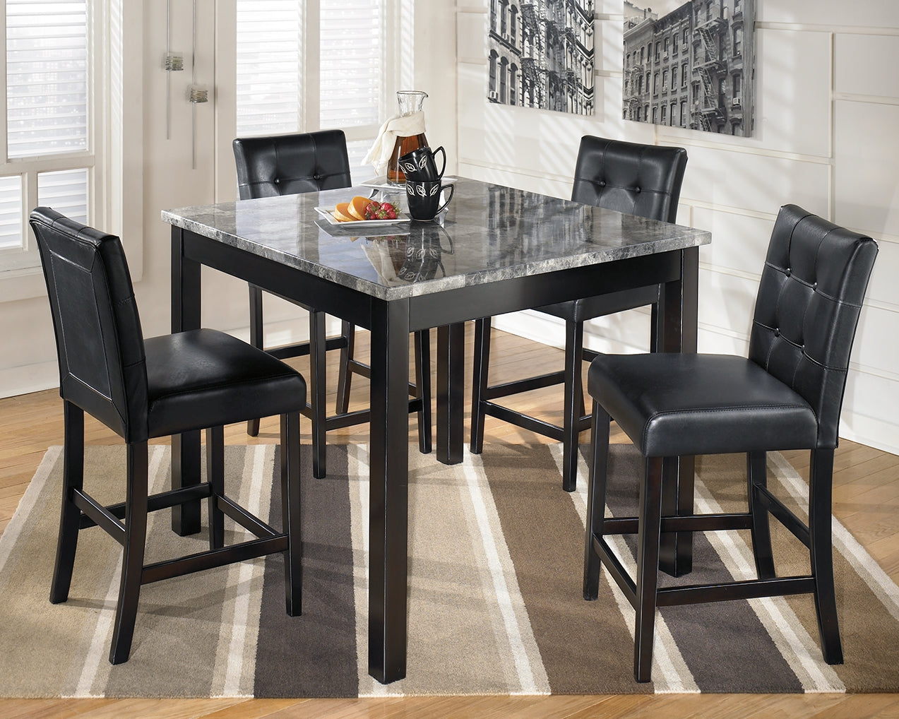 Sam's Furniture - Ashley Furniture - Maysville Dining Room - Square Counter TBL Set (5/CN) / Black - D154-223