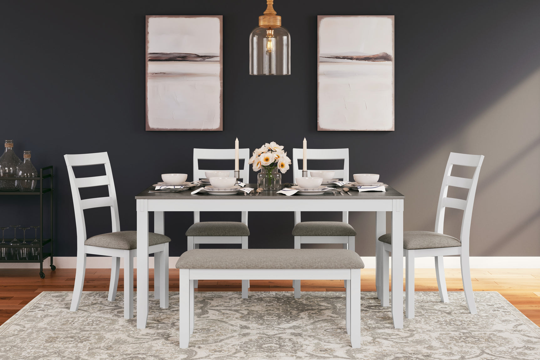 Sam's Furniture - Ashley Furniture - Stonehollow Dining Room - RECT DRM Table Set (6/CN) / White/Gray - D382-325