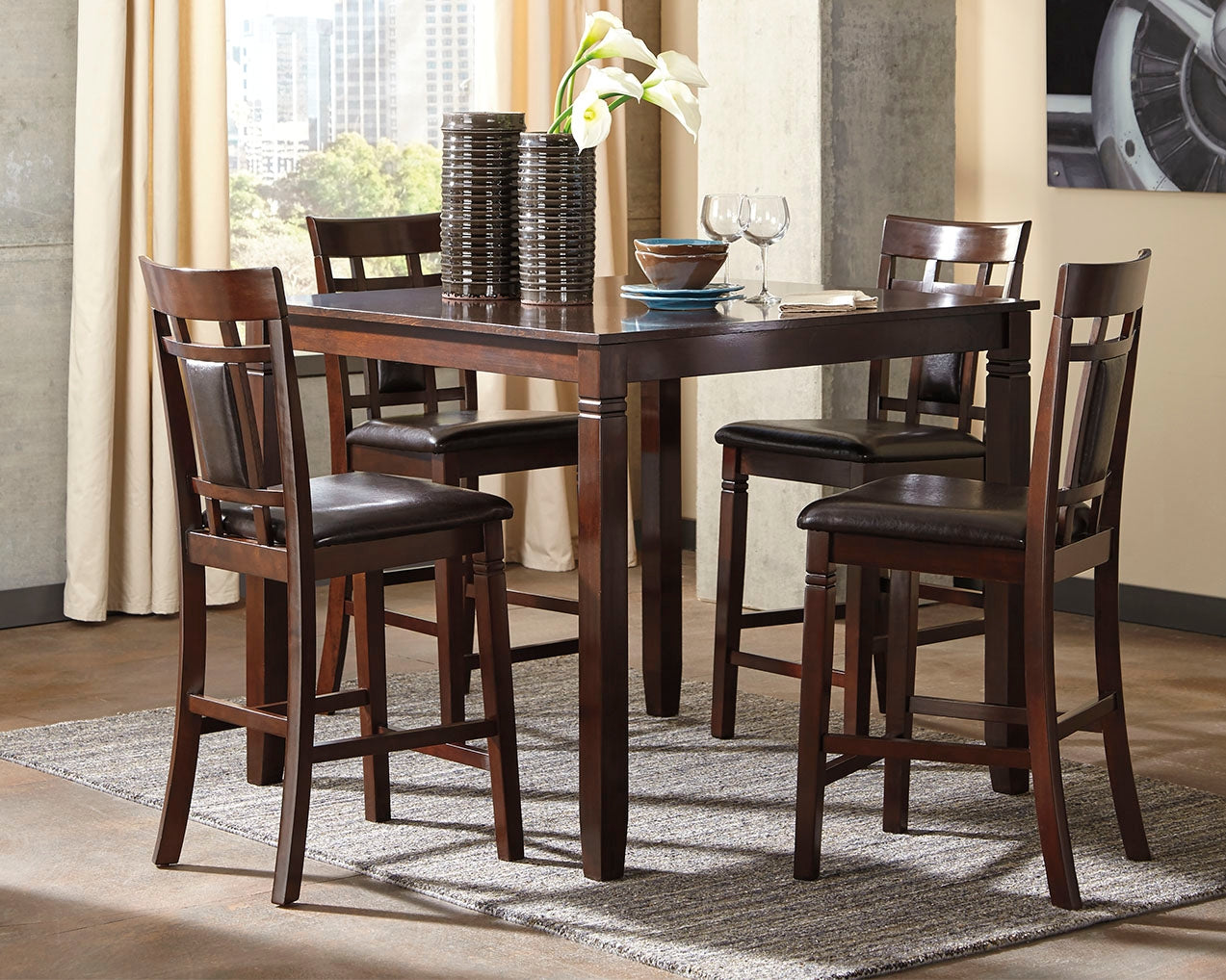 Sam's Furniture - Ashley Furniture - Bennox Dining Room - DRM Counter Table Set (5/CN) / Brown - D384-223