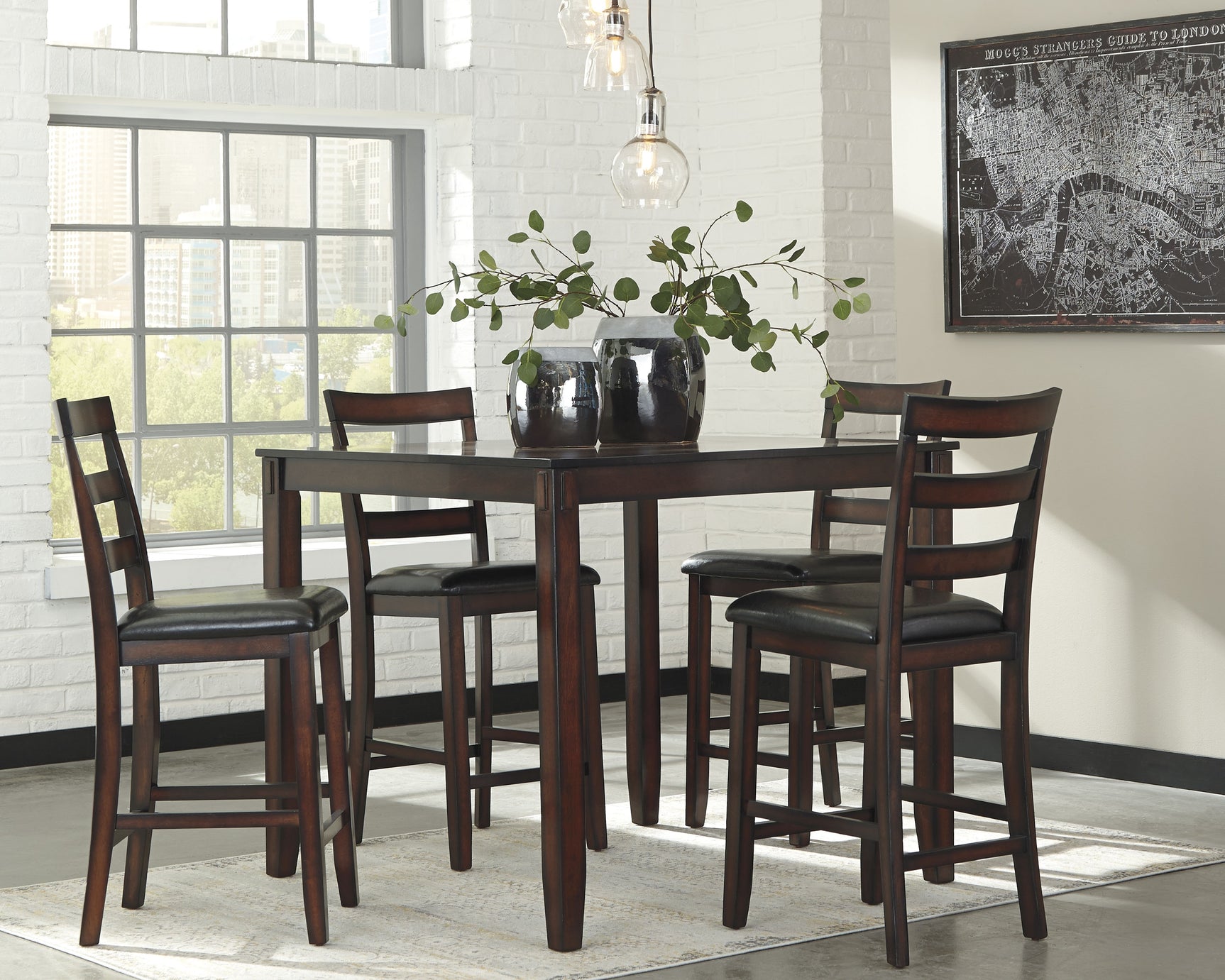 Sam's Furniture - Ashley Furniture - Coviar Dining Room - DRM Counter Table Set (5/CN) / Brown - D385-223