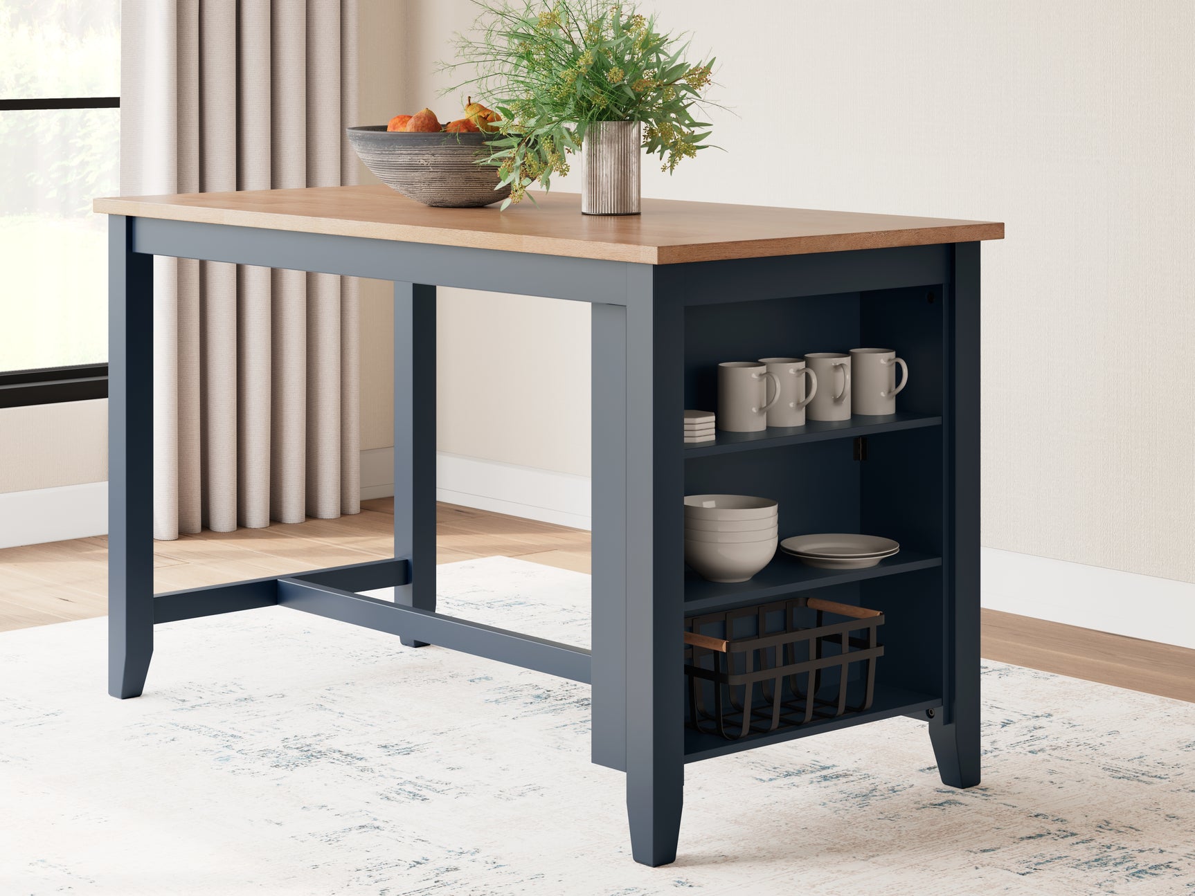 Sam's Furniture - Ashley Furniture - Gesthaven Dining Room - RECT Dining Room Counter Table / Natural/Blue - D399-13