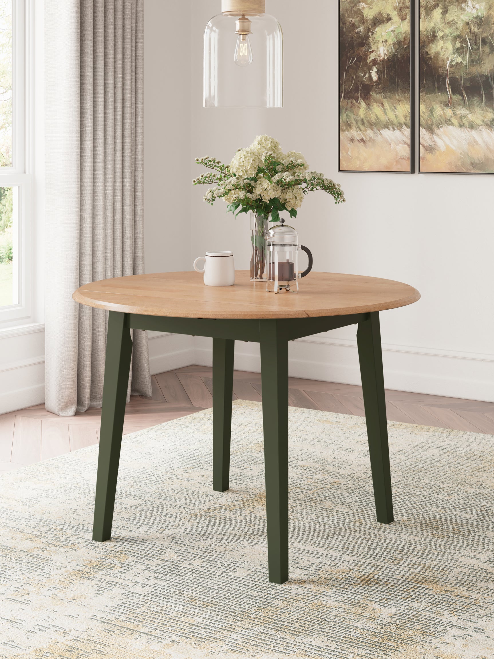 Sam's Furniture - Ashley Furniture - Gesthaven Dining Room - Round DRM Drop Leaf Table / Natural/Green - D401-15