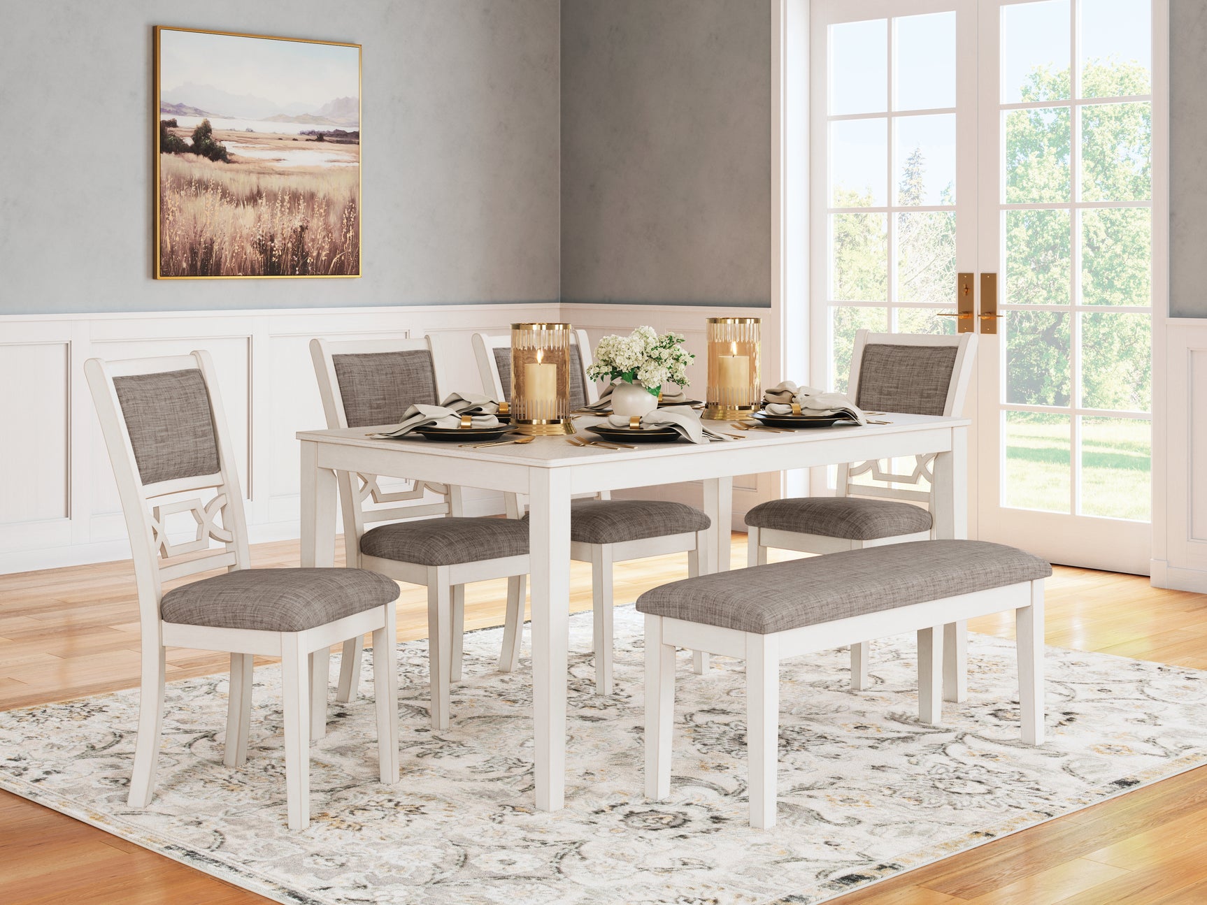 Sam's Furniture - Ashley Furniture - Erinberg Dining Room - Dining Room Table Set (6/CN) / Antique White - D423-325