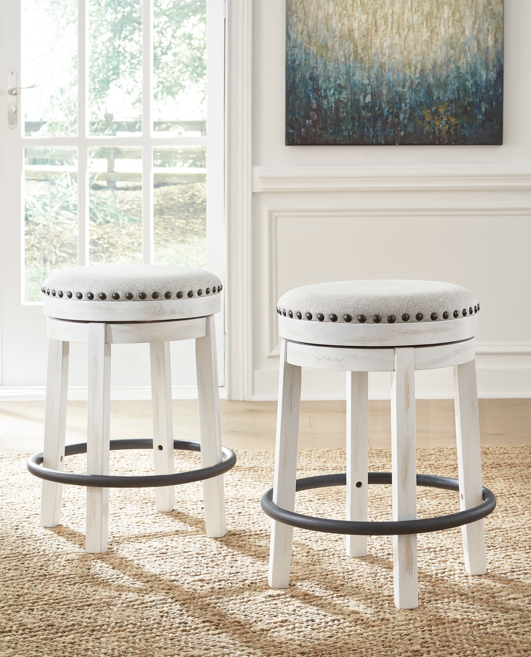Sam's Furniture - Ashley Furniture - Valebeck Dining Room - UPH Swivel Stool (1/CN) / White/Black - D546-324