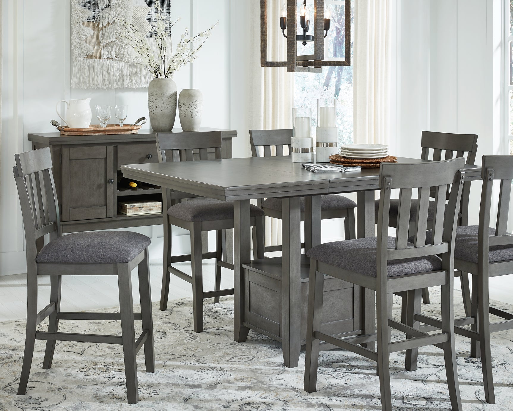 Sam's Furniture - Ashley Furniture - Hallanden Dining Room - RECT DRM Counter EXT Table / Gray - D589-42